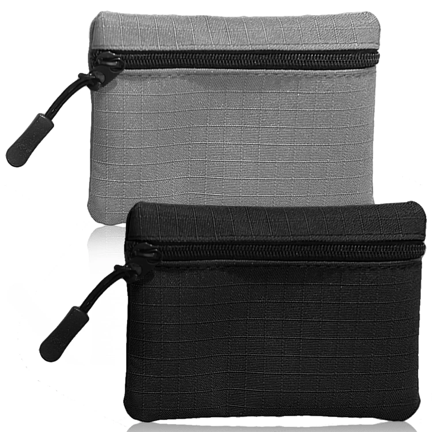 2 Pezzi Portamonete in Oxford Tessuto con Cerniera, Mini Portatile per Donna Uomo Bambina Ragazzi (Nero+Grigio) - immagine 1