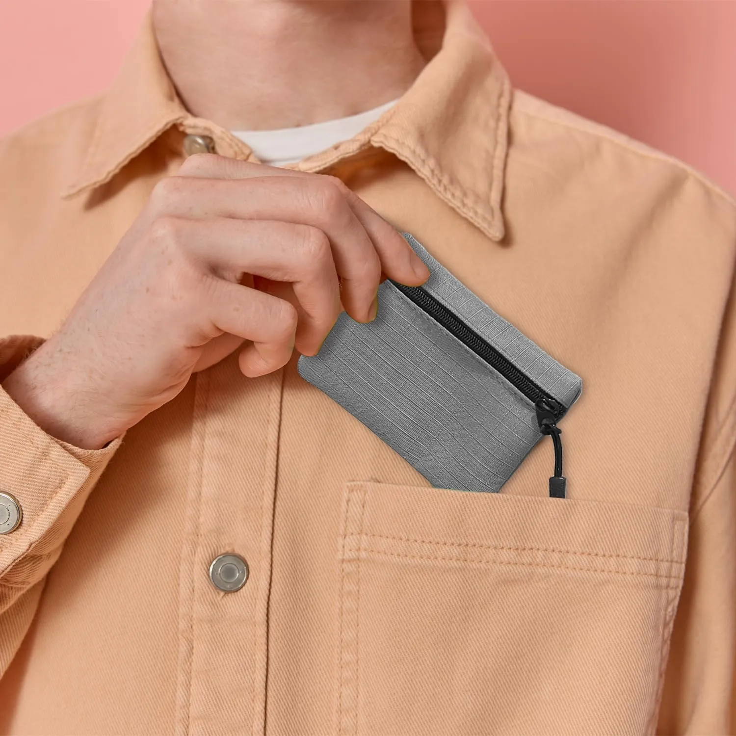 2 Pezzi Portamonete in Oxford Tessuto con Cerniera, Mini Portatile per Donna Uomo Bambina Ragazzi (Nero+Grigio) - immagine 7