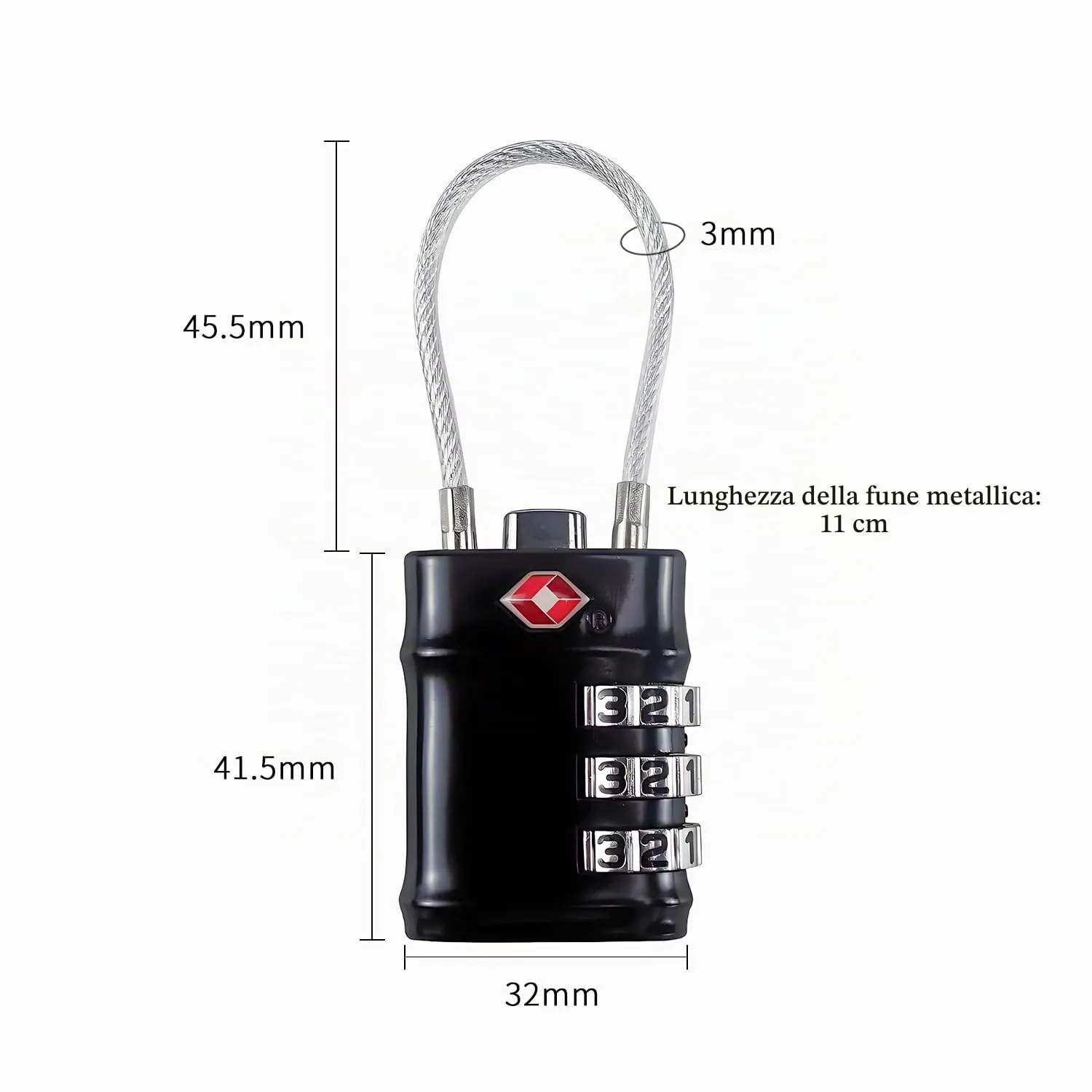 QUMOX Lucchetti per Bagagli con Cavo Approvati TSA, Lucchetti a Combinazione a 3 Cifre, Lucchetto da Viaggio per Valigie e Borse, Corpo in Lega, Accessori da Viaggio (Nero Confezione da 4) - immagine 6