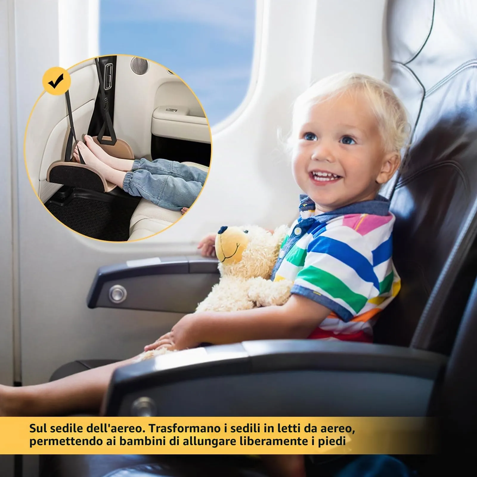Poggiapiedi per Aeroplano, Estensione Sedile Per Bambini In Auto, Accessori Da Viaggio, Amaca Piedi, Portatile Viaggi Lettino Viaggio Bambini, Offre Ulteriore Sicurezza Ai Durante I Voli - immagine 5
