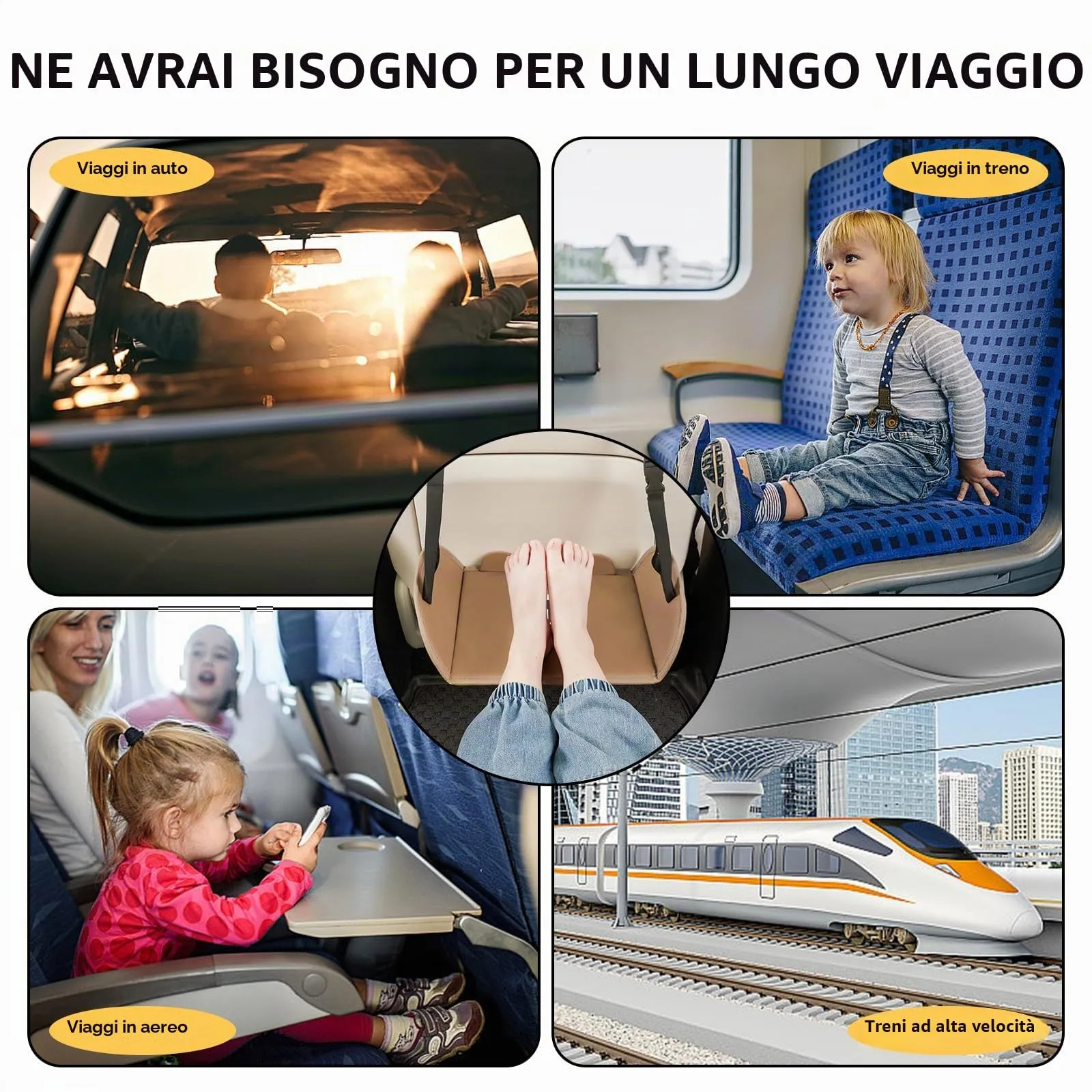 Poggiapiedi per Aeroplano, Estensione Sedile Per Bambini In Auto, Accessori Da Viaggio, Amaca Piedi, Portatile Viaggi Lettino Viaggio Bambini, Offre Ulteriore Sicurezza Ai Durante I Voli - immagine 9