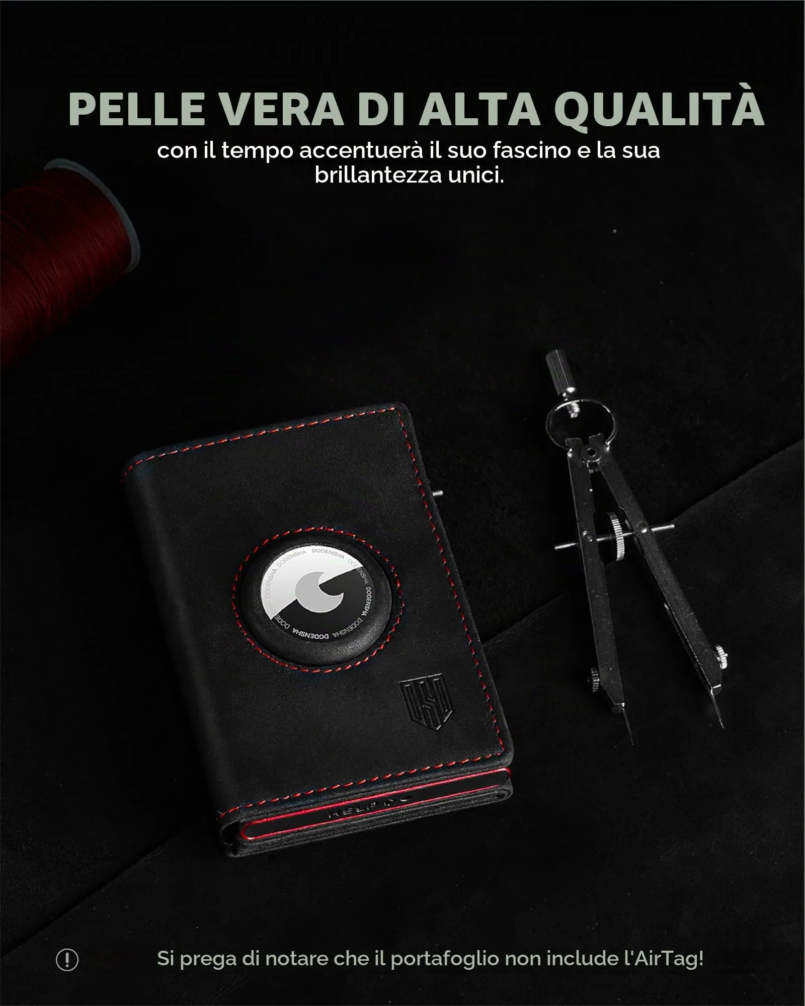 DODENSHA Airtag Wallet Portafoglio da uomo Smart Airtag con scomparto per monete, protezione RFID e capacità per oltre 10 carte di credito, design MagSnap (Nero Rosso) - immagine 3