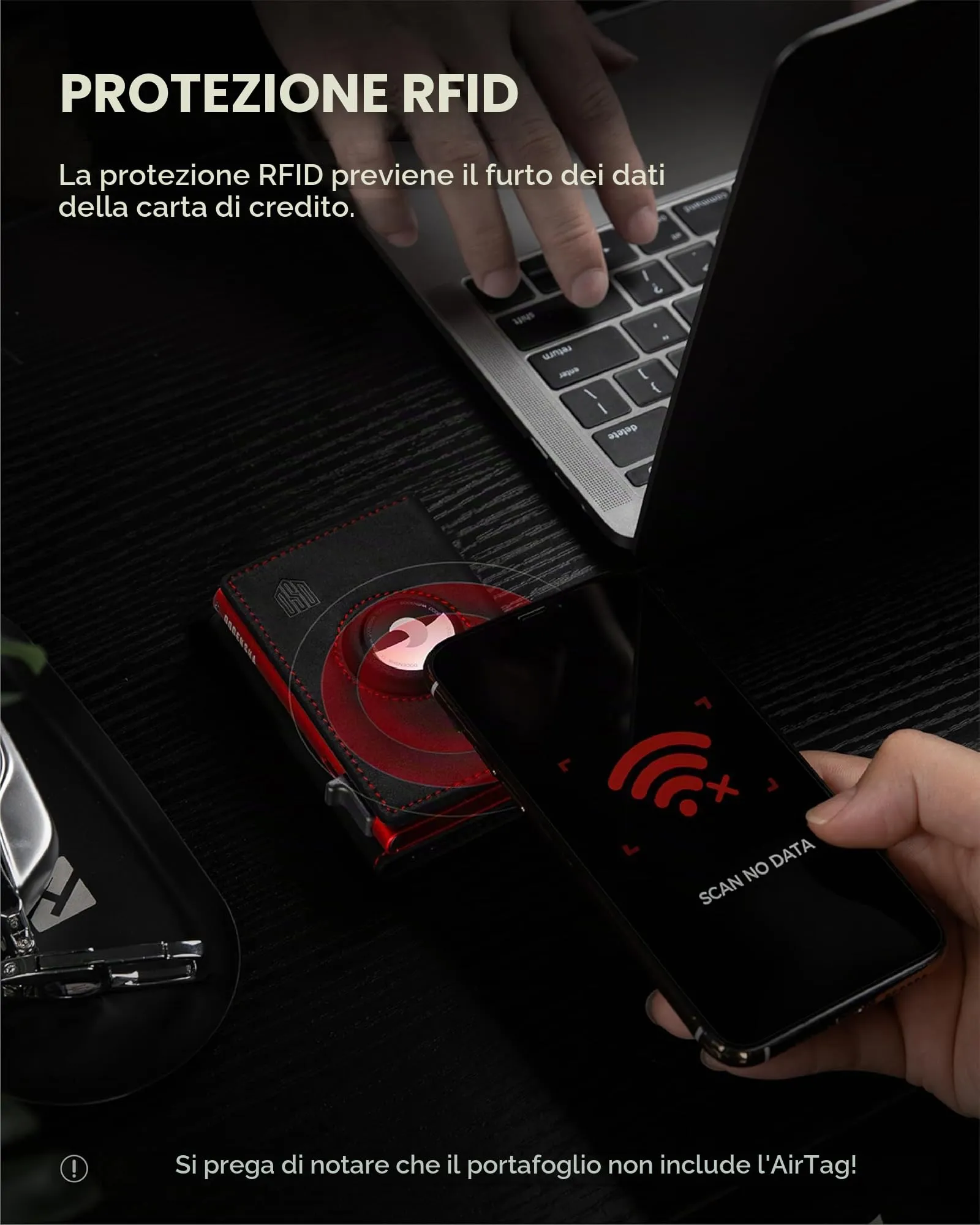 DODENSHA Airtag Wallet Portafoglio da uomo Smart Airtag con scomparto per monete, protezione RFID e capacità per oltre 10 carte di credito, design MagSnap (Nero Rosso) - immagine 7