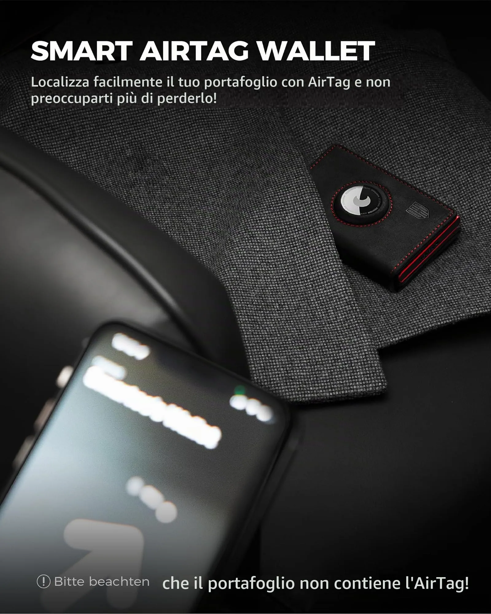 DODENSHA Airtag Wallet Portafoglio da uomo Smart Airtag con scomparto per monete, protezione RFID e capacità per oltre 10 carte di credito, design MagSnap (Nero Rosso) - immagine 8
