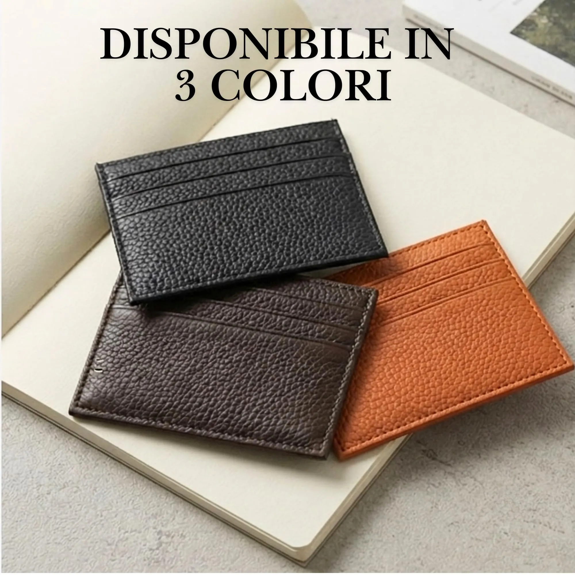 AURACASA Portafoglio per carta di credito, portacarte super sottile, portafoglio in PU per uomo e donna con 6 scomparti per carte e 1 tasca (Nero) - immagine 3