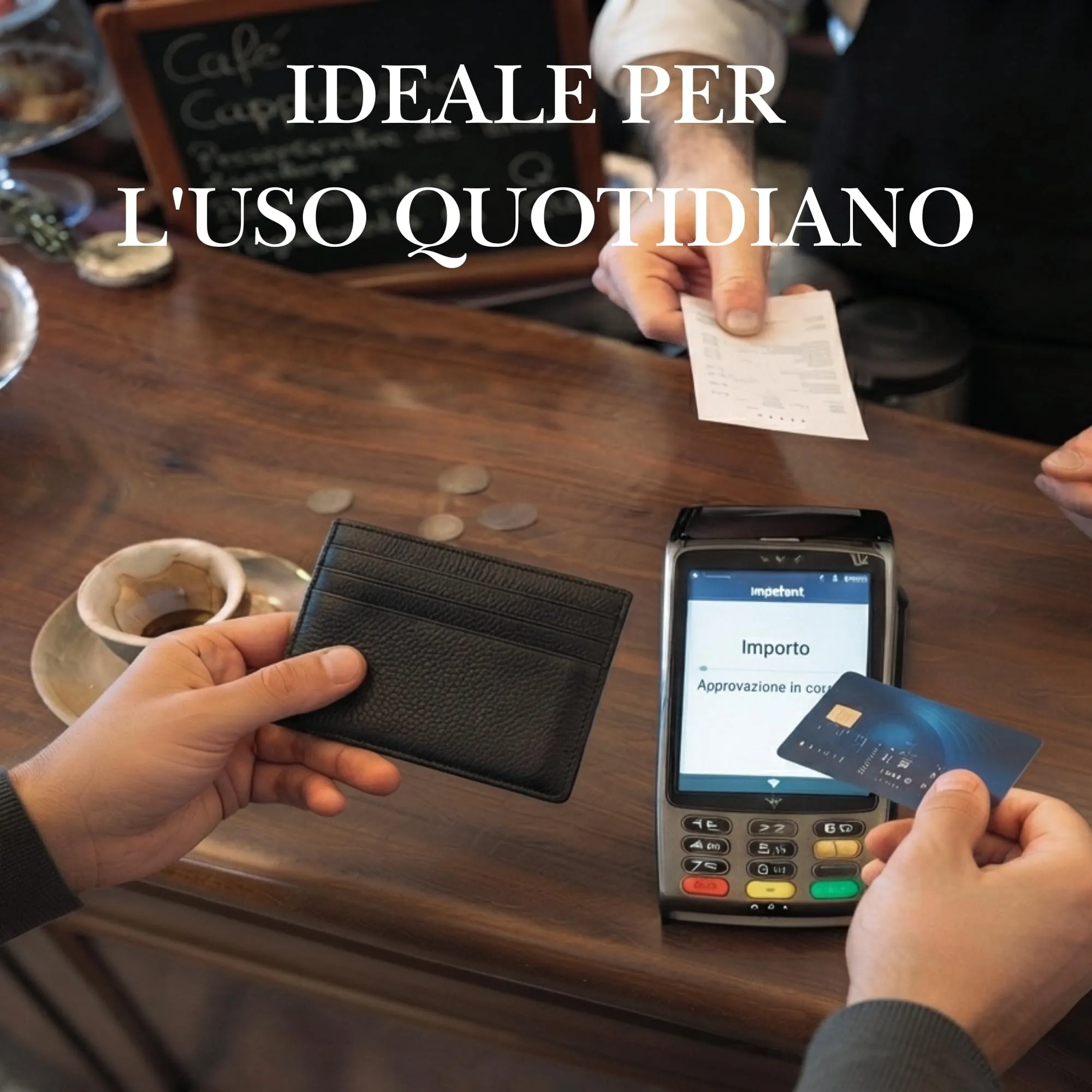 AURACASA Portafoglio per carta di credito, portacarte super sottile, portafoglio in PU per uomo e donna con 6 scomparti per carte e 1 tasca (Nero) - immagine 5
