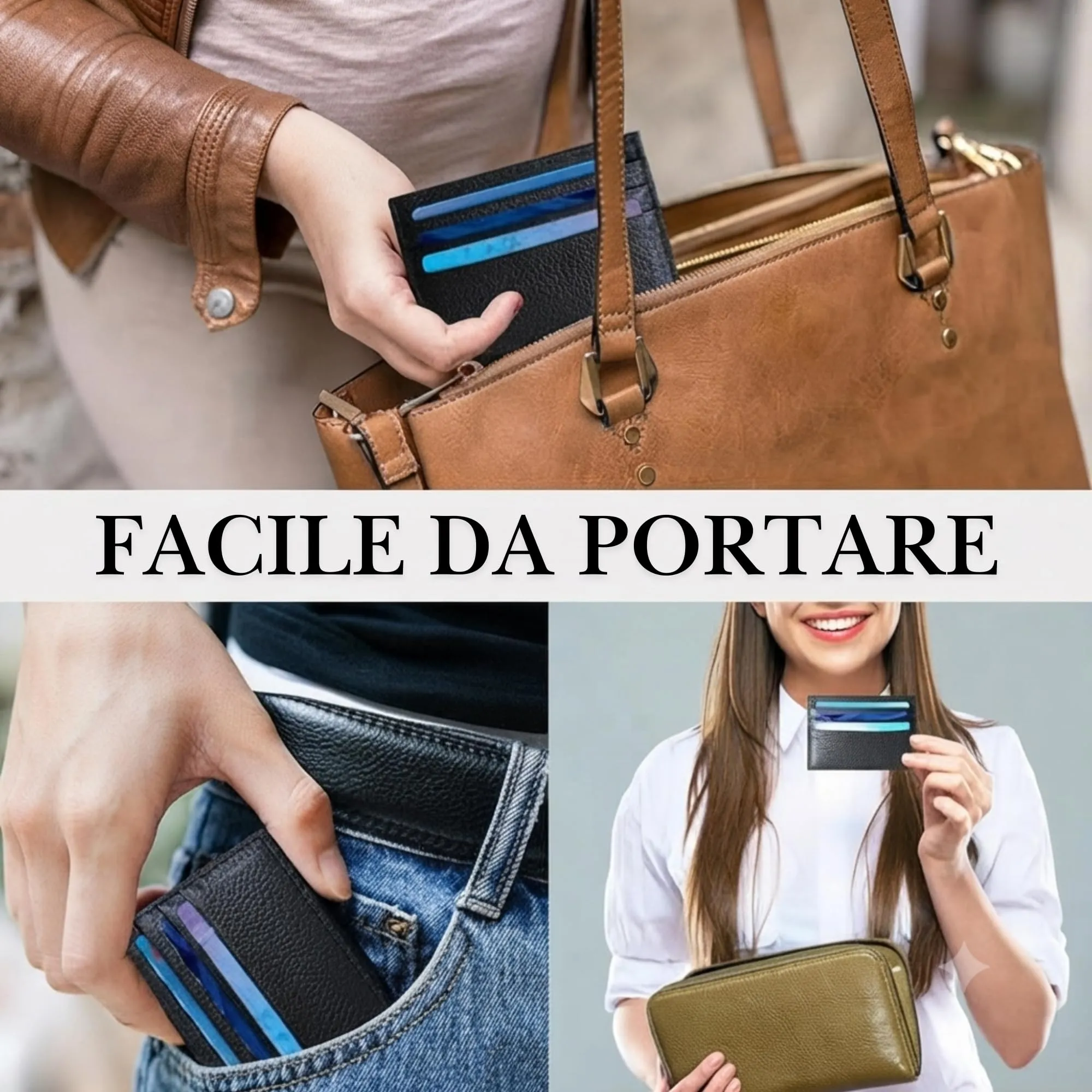 AURACASA Portafoglio per carta di credito, portacarte super sottile, portafoglio in PU per uomo e donna con 6 scomparti per carte e 1 tasca (Nero) - immagine 8