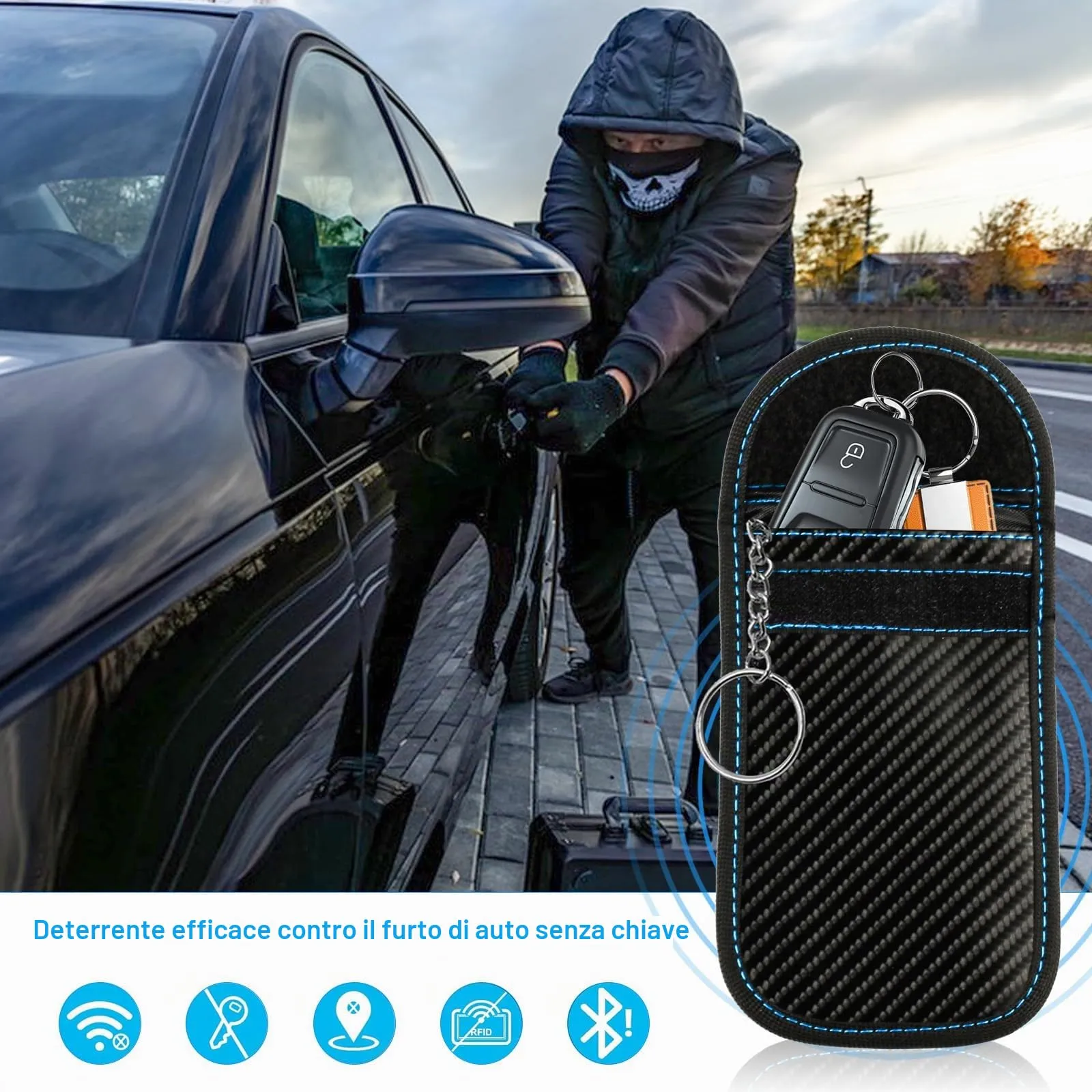 2 Pz Custodia Faraday Chiavi Auto, Borsa Blocco RFID - immagine 5
