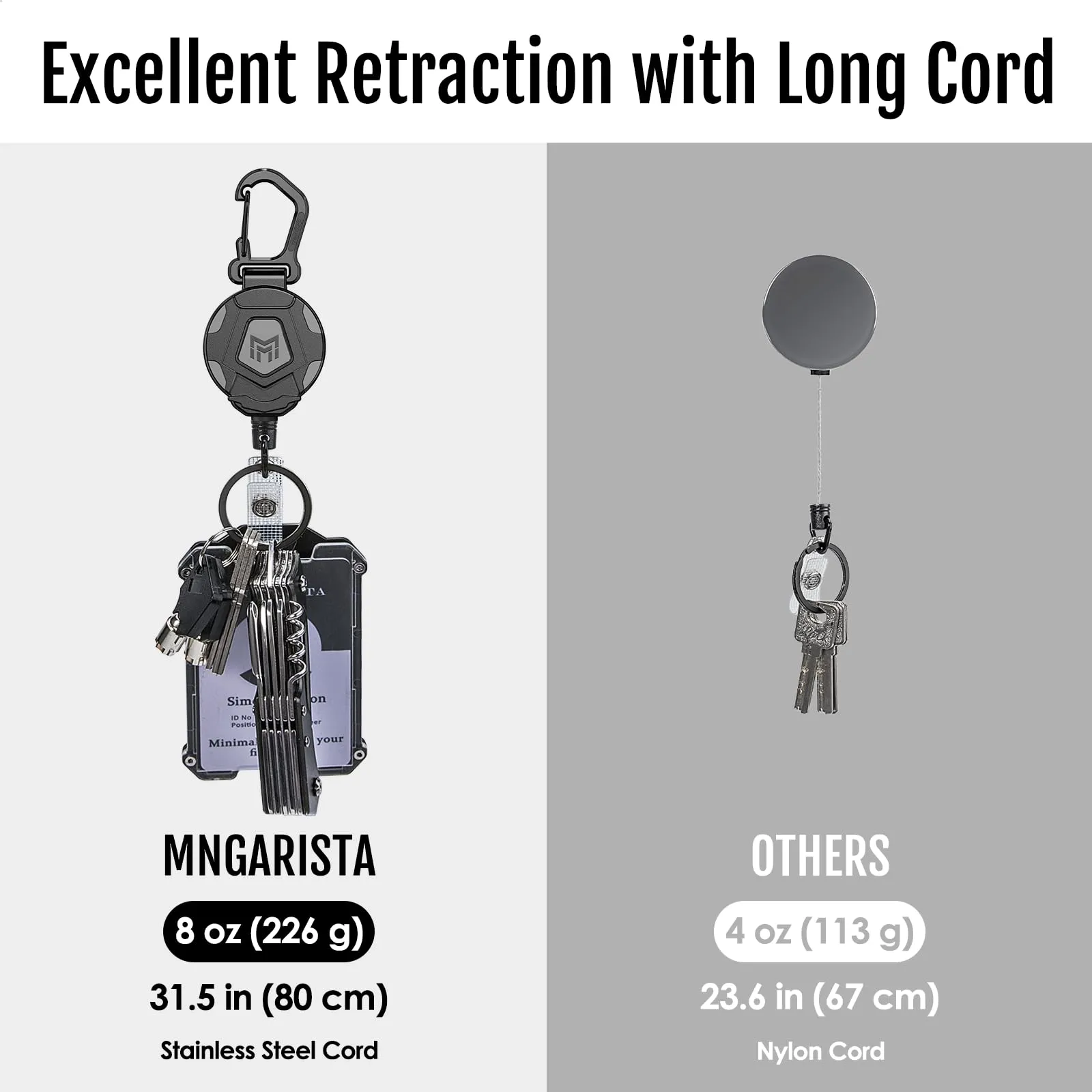 MNGARISTA Portachiavi retrattile, porta badge con moschettone per impieghi gravosi (Carabiner(4 Pack)) - immagine 3