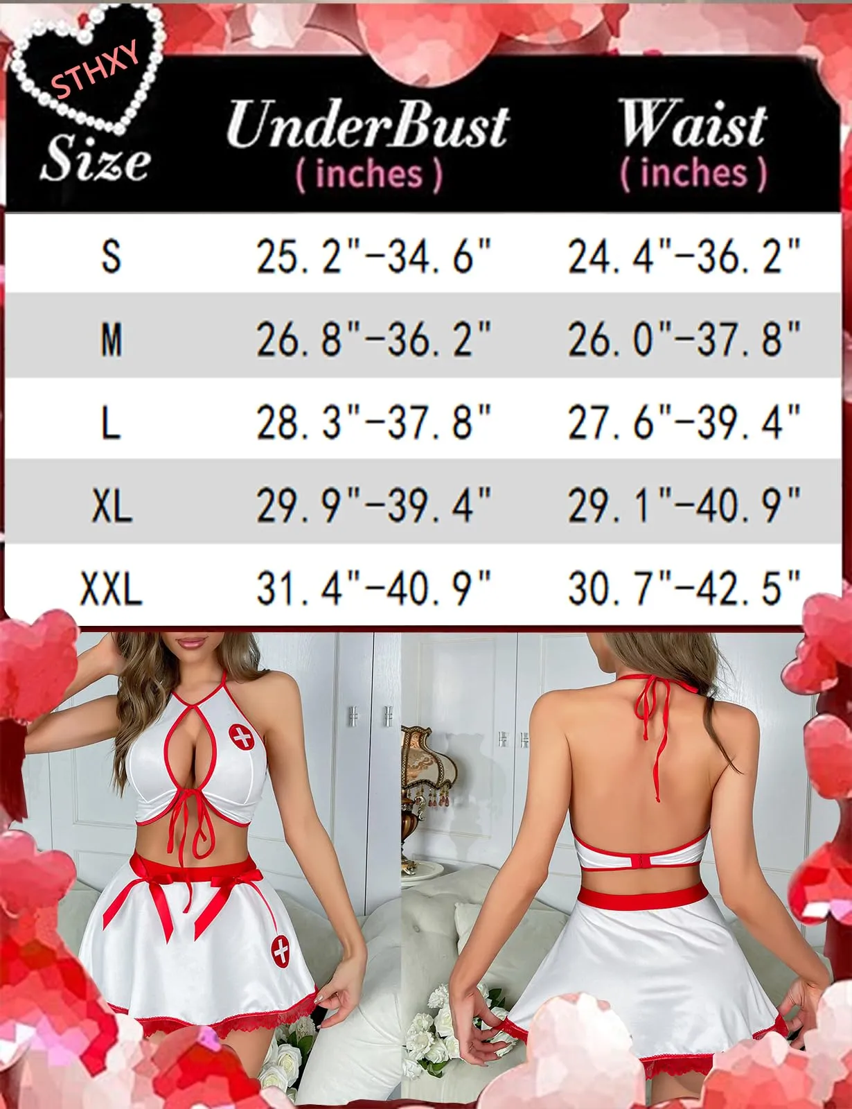 Sthxyfaith Costume da infermiera sexy per donna, Vestito da infermiera di Halloween per donna, Set di lingerie provocante sexy, Uniforme da cosplay sexy, Bianco, Lingerie natalizia bianca, Taglia L - immagine 6
