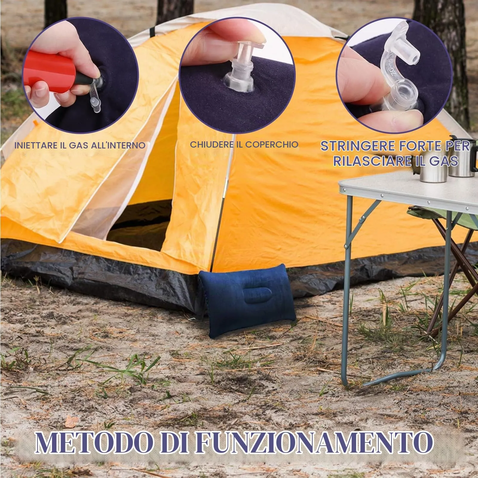 Confezione da 2 cuscini gonfiabili ultraleggeri piccoli quadrati in tessuto floccato cuscino d'aria da campeggio blu navy cuscini da viaggio gonfiabili 32 x 20 cm superficie morbida floccata, leggero - immagine 5