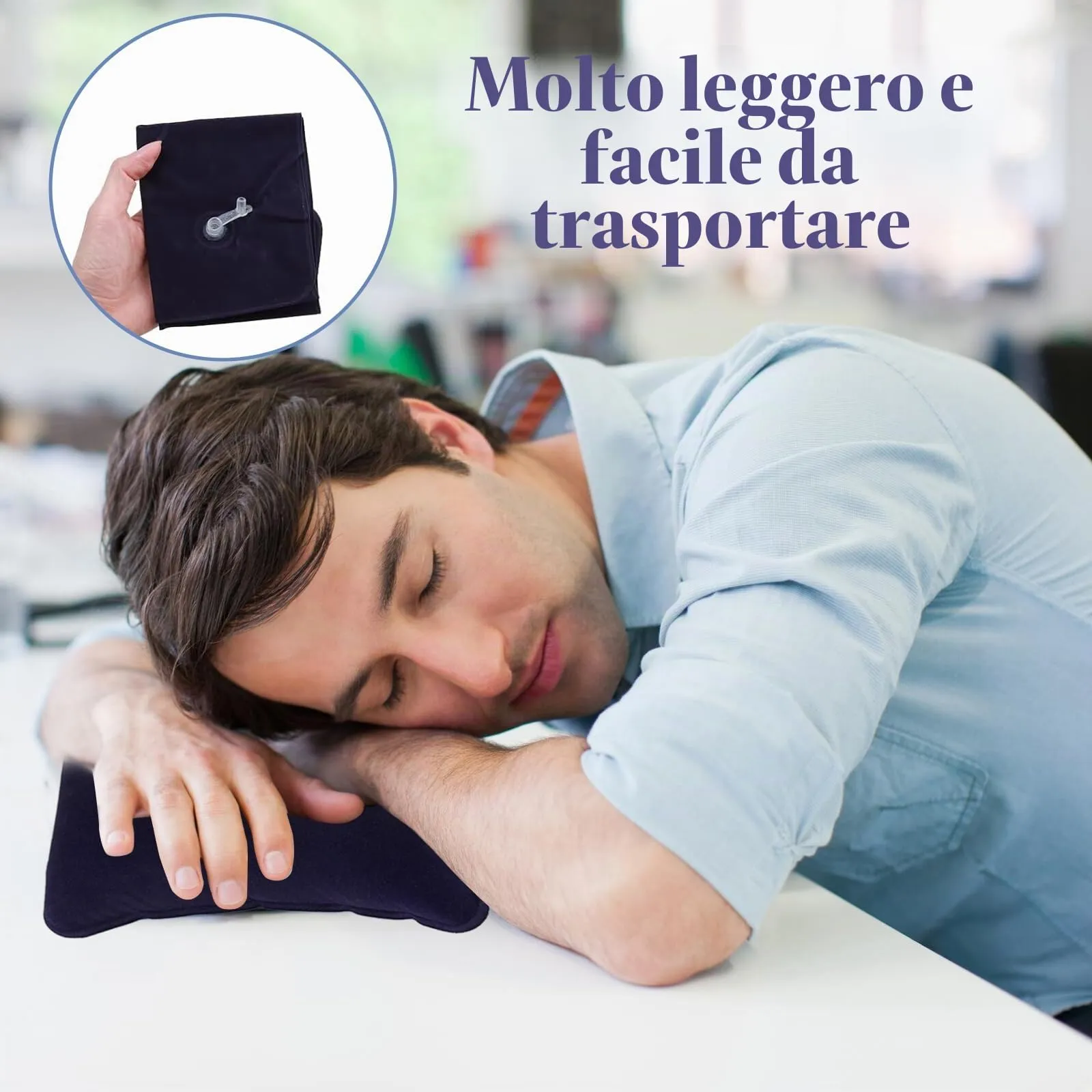 Confezione da 2 cuscini gonfiabili ultraleggeri piccoli quadrati in tessuto floccato cuscino d'aria da campeggio blu navy cuscini da viaggio gonfiabili 32 x 20 cm superficie morbida floccata, leggero - immagine 7