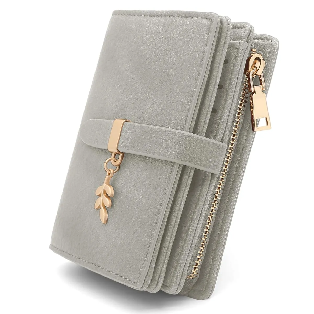 GOUNNU Portafoglio Donna Piccolo Portafogli Pelle PU RFID Blocco Slim Formato Corto Portamonete per donna con 17 Porta Carta di Credito Cerniera (Grigio) - immagine 1