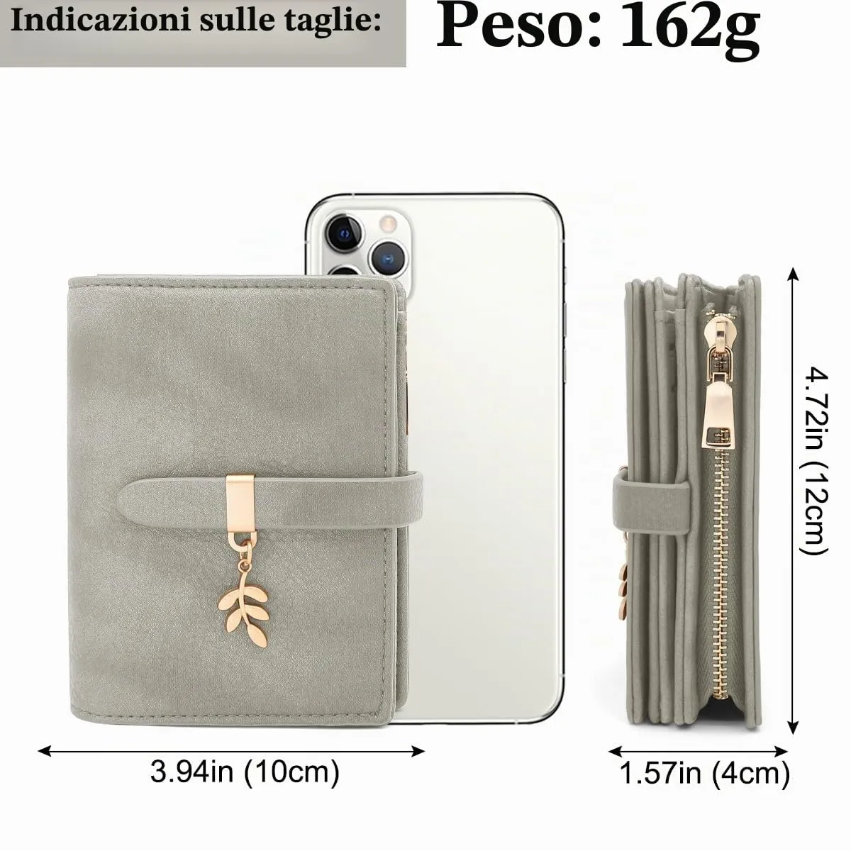 GOUNNU Portafoglio Donna Piccolo Portafogli Pelle PU RFID Blocco Slim Formato Corto Portamonete per donna con 17 Porta Carta di Credito Cerniera (Grigio) - immagine 4