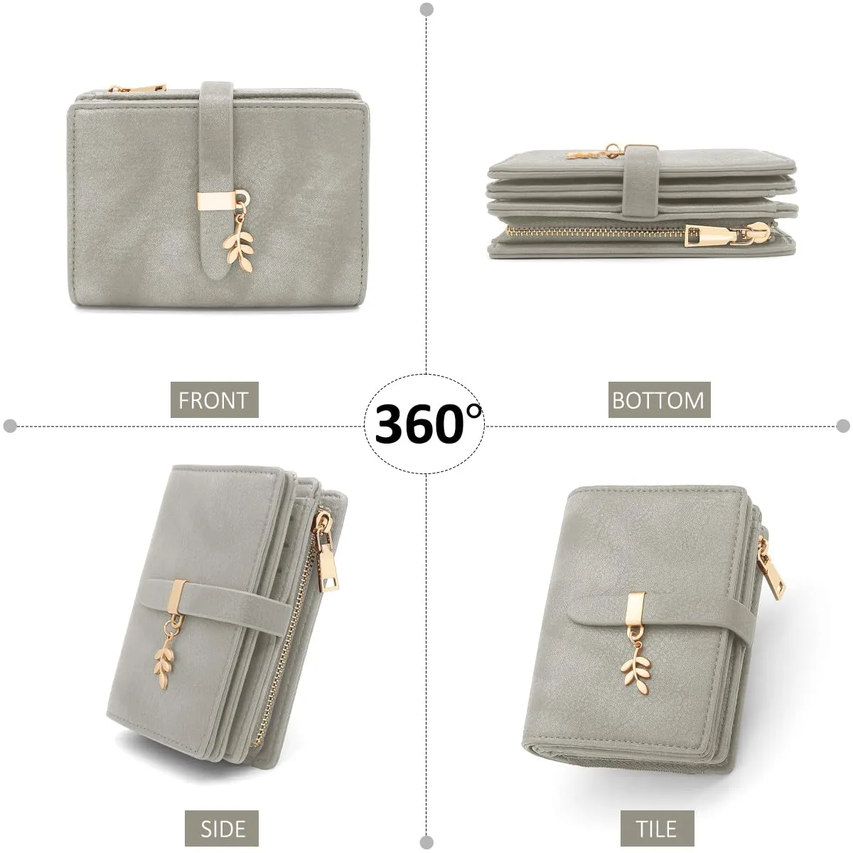 GOUNNU Portafoglio Donna Piccolo Portafogli Pelle PU RFID Blocco Slim Formato Corto Portamonete per donna con 17 Porta Carta di Credito Cerniera (Grigio) - immagine 8