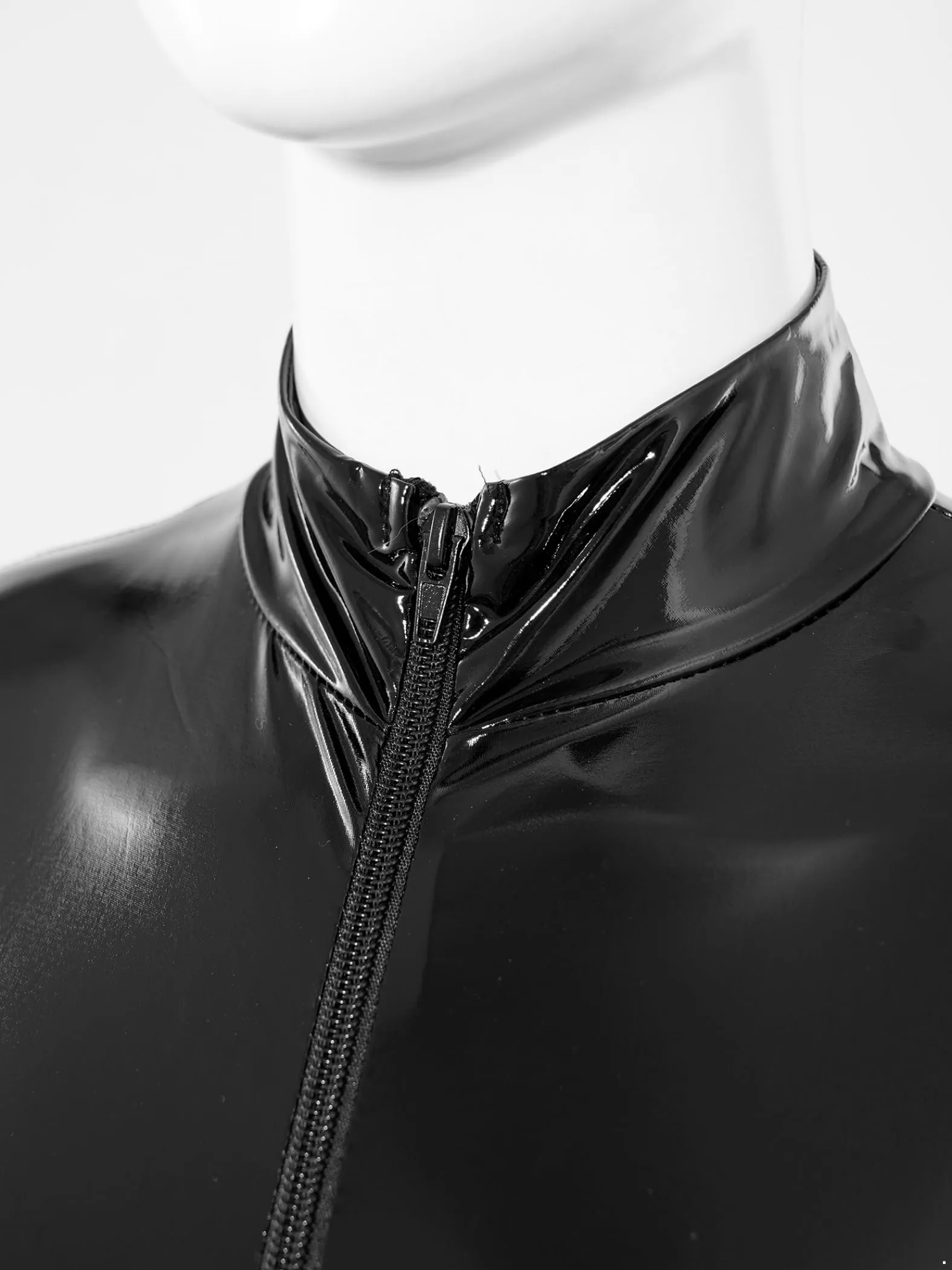 Riismen Damen Wetlook Jumpsuit Body Leggings Latex Catsuit Lack Leder Overall Reißverschluss Langarm Bodysuit Frauen Sexy Dessous Gogo Clubwear Nero XXL - immagine 6