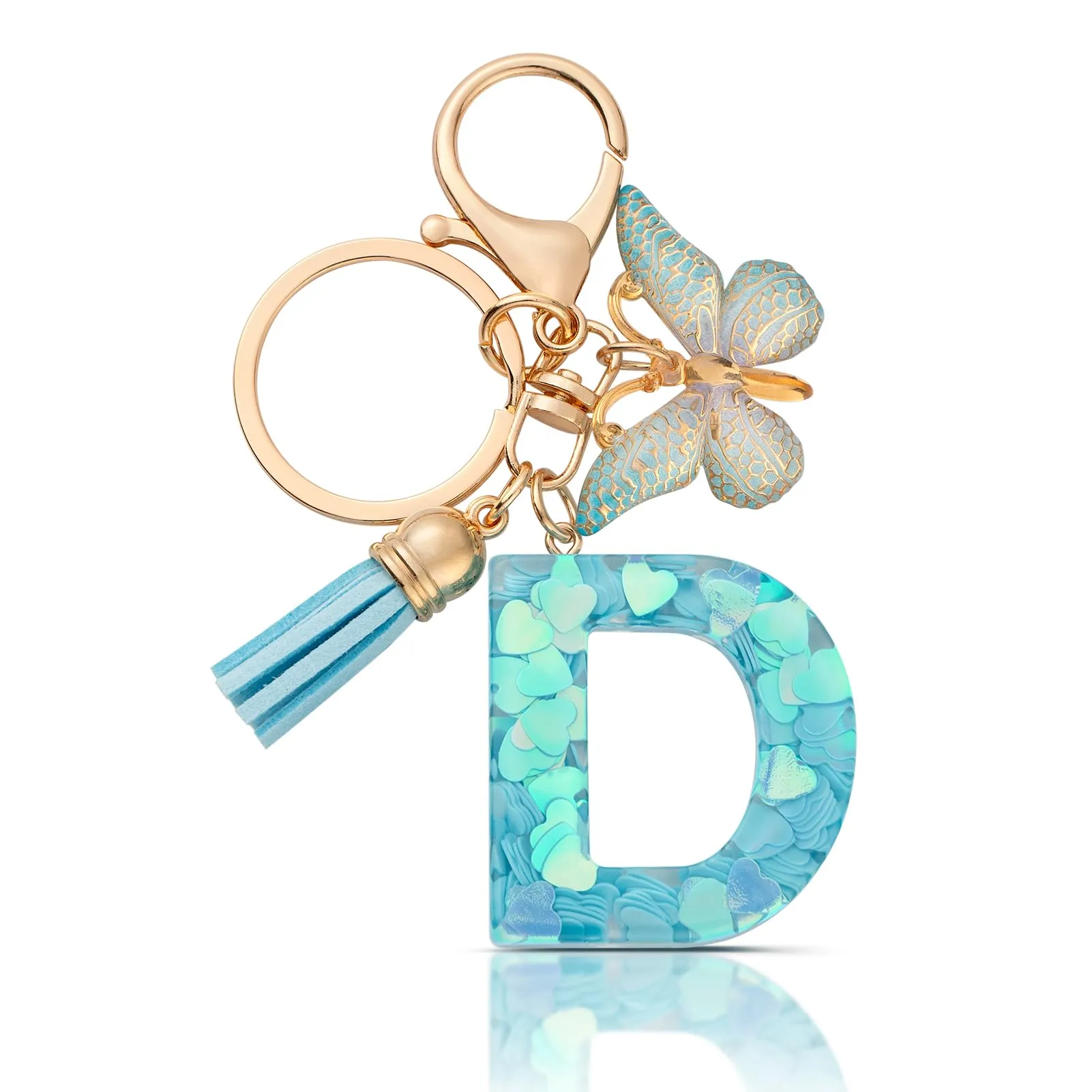 CHUQING Portachiavi Donna con Iniziale Farfalla Blu D - immagine 1