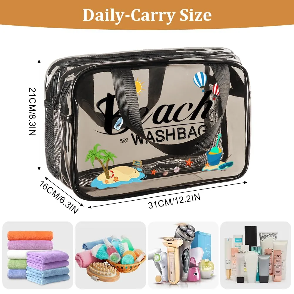 Aucuu Borse Da Toilette Trasparente, Beauty Case Trasparente, PVC Trousse da Viaggio, Borsa Cosmetici con separazione tra asciutto e bagnato, Cosmetici Trucco Portatile per Piscina, Viaggio - immagine 2