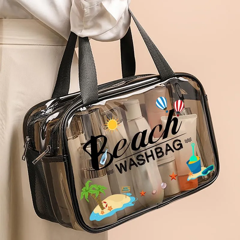 Aucuu Borse Da Toilette Trasparente, Beauty Case Trasparente, PVC Trousse da Viaggio, Borsa Cosmetici con separazione tra asciutto e bagnato, Cosmetici Trucco Portatile per Piscina, Viaggio - immagine 6