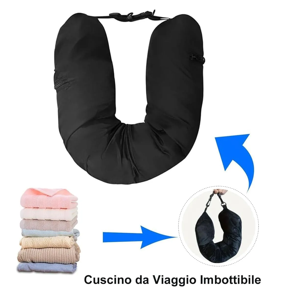 CUEMOON Cuscino da Viaggio Riempibile per Collo, Cuscino Viaggio Riempibile Polivalente(Senza Riempitivo) per Gli Elementi Essenziali Viaggio 3-5 Giorni Senza Imbottitura - immagine 3