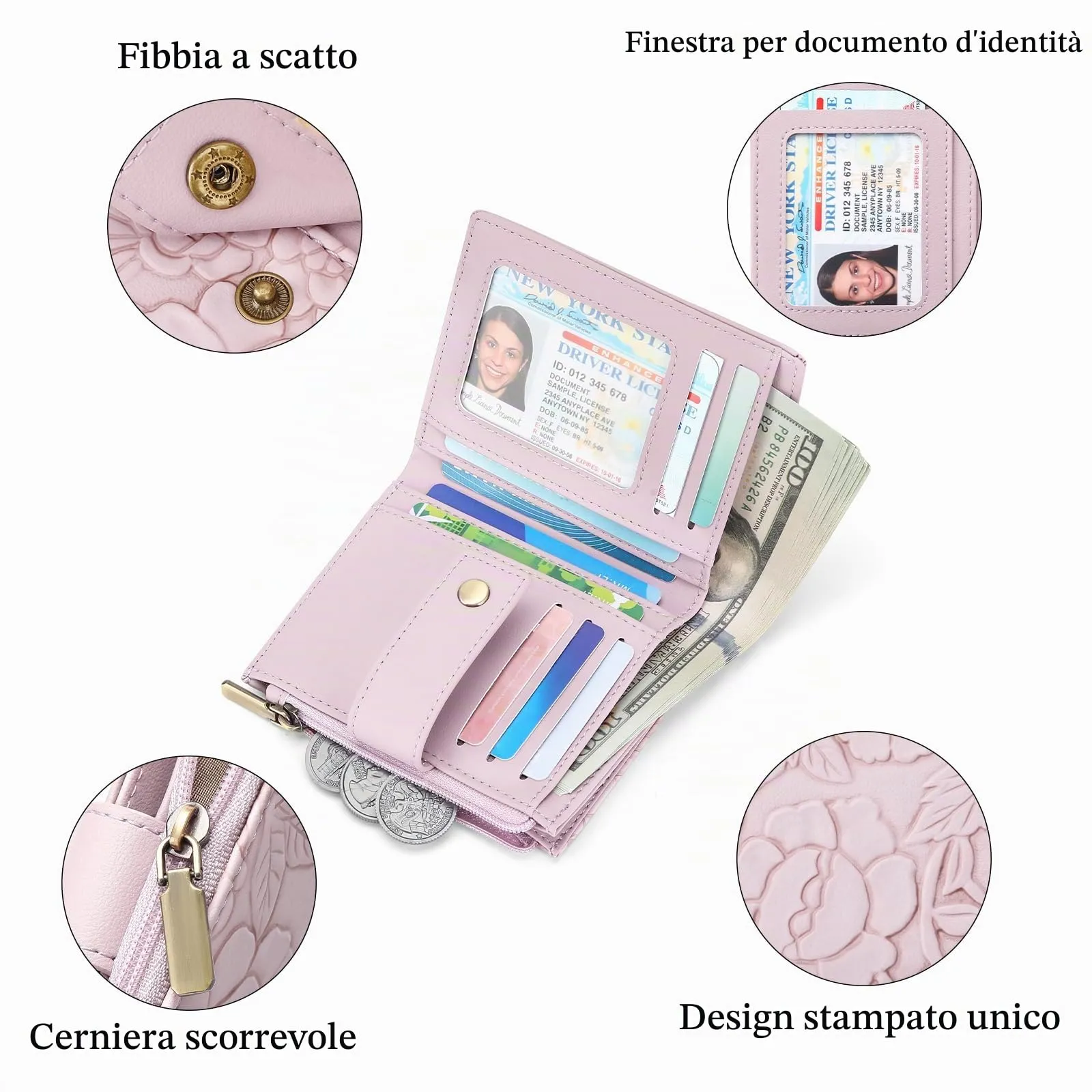 SENDEFN Portafoglio Donna Piccolo in Pelle Vegana, RFID Blocco Portamonete con Cerniera, Porta Carte di Credito Portafoglio Donna con Scomparti Per 12 Cartes - immagine 3