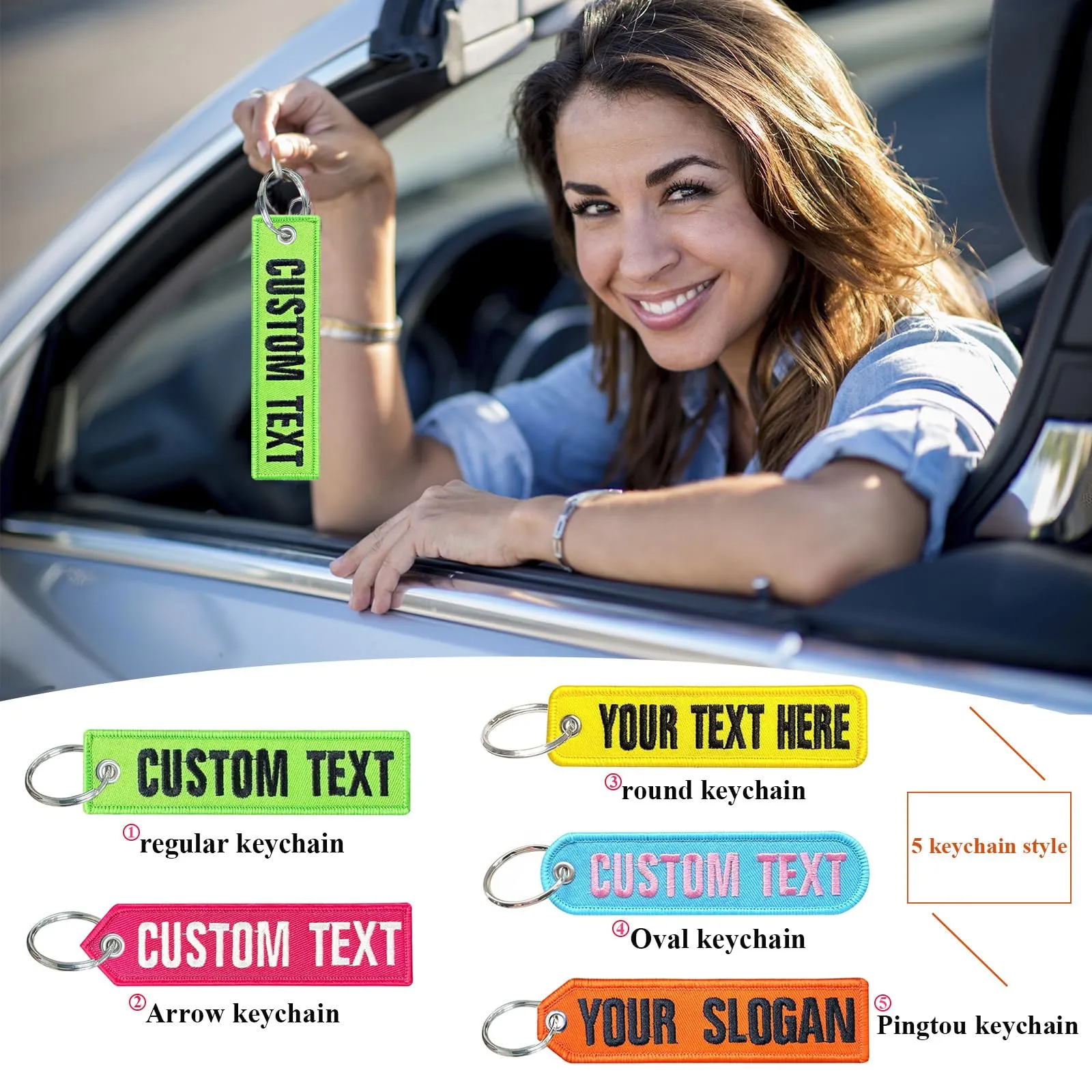 Brillianne Portachiavi con ricamo personalizzato, etichette per chiavi con ricamo bifacciale personalizzate con nome/numero, portachiavi per motociclette, scooter, auto, chiavi della stanza - immagine 5
