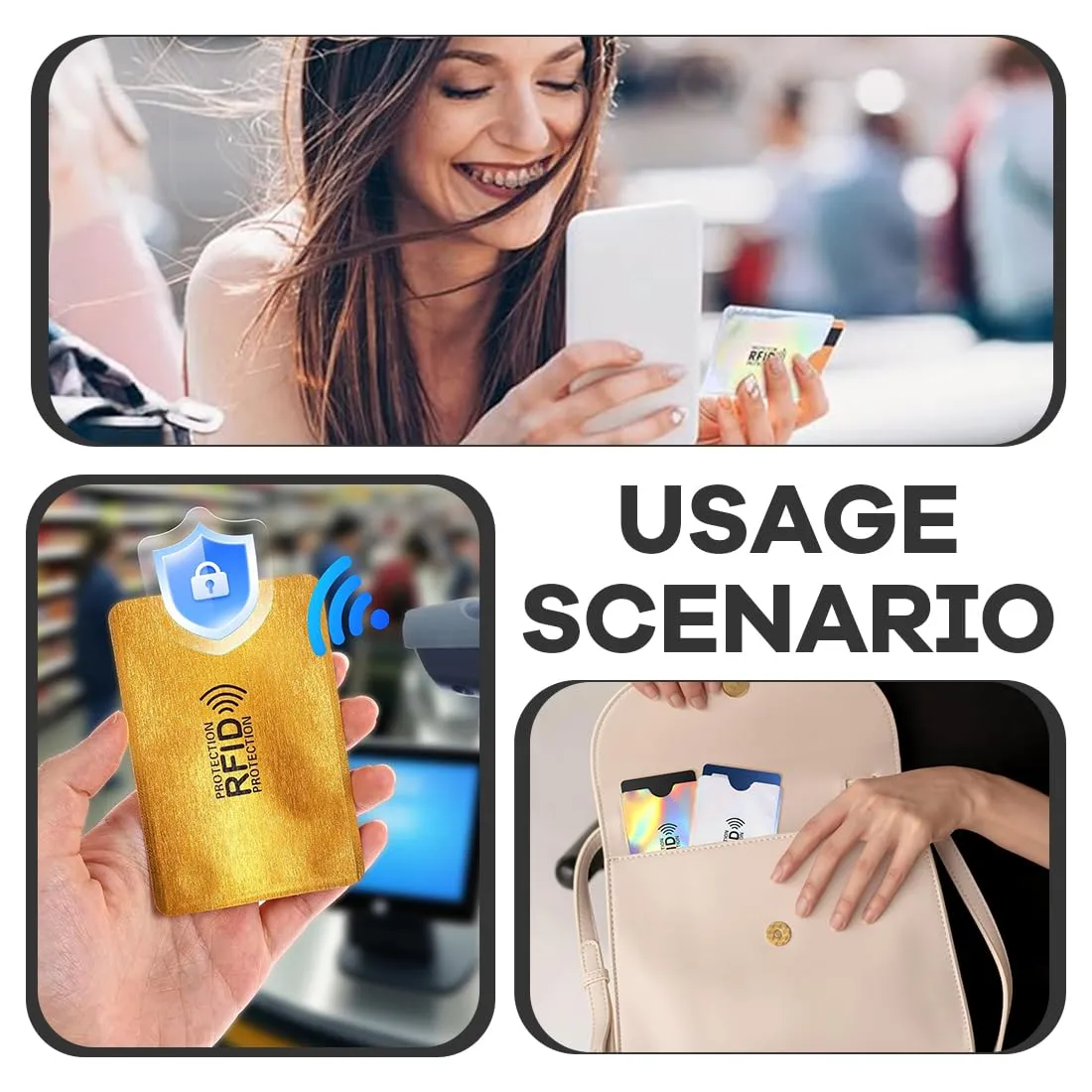ROLKUFA 10 Pezzi Supporto Per Carte Rfid Colorato,Custodie Per Carte Di Credito,Un Set Di Coperture Sicure Per Carte Di Credito Senza Contatto E Clip Per Carte Antifurto - immagine 5