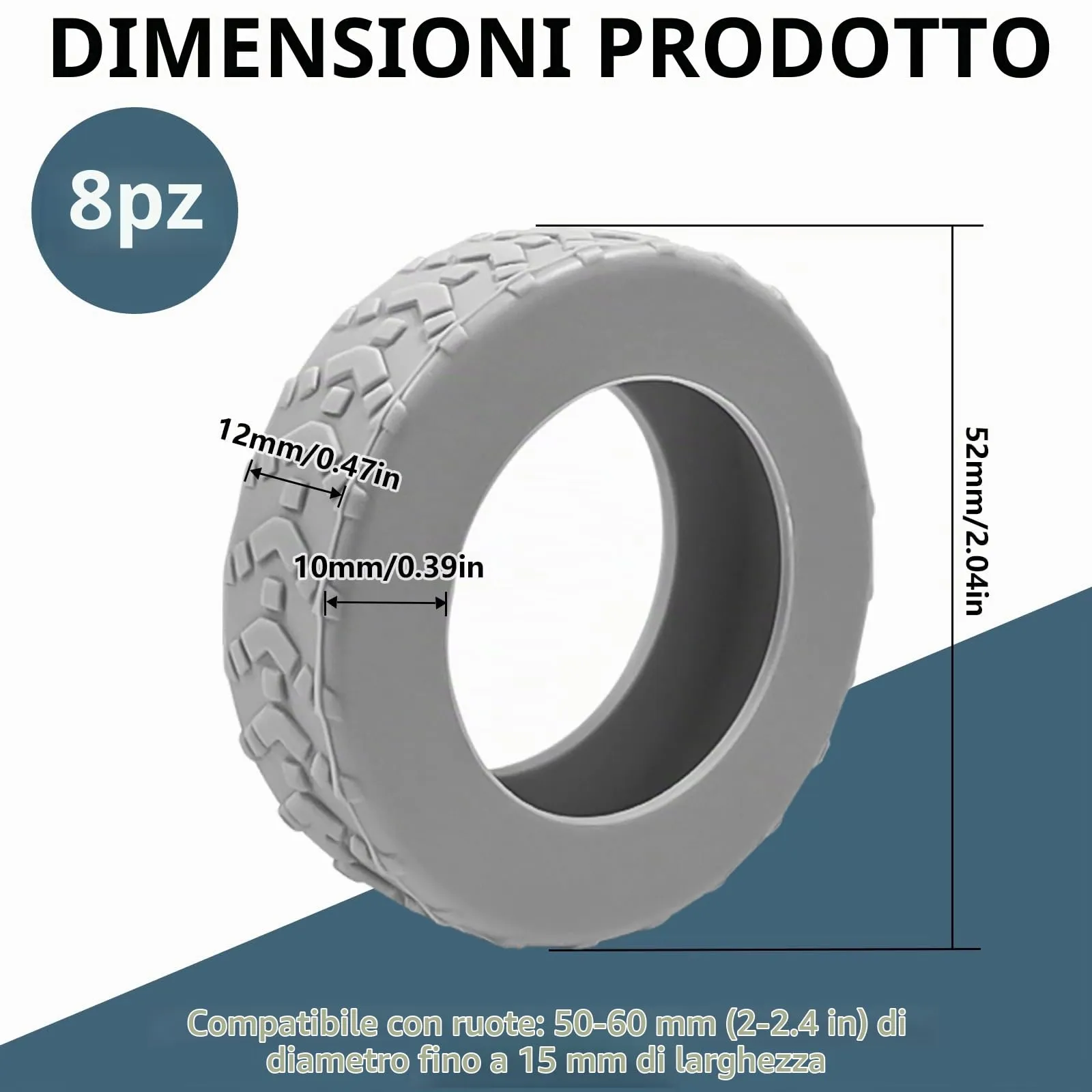 8 Copri Ruote Valigia in Silicone Grigio - immagine 2