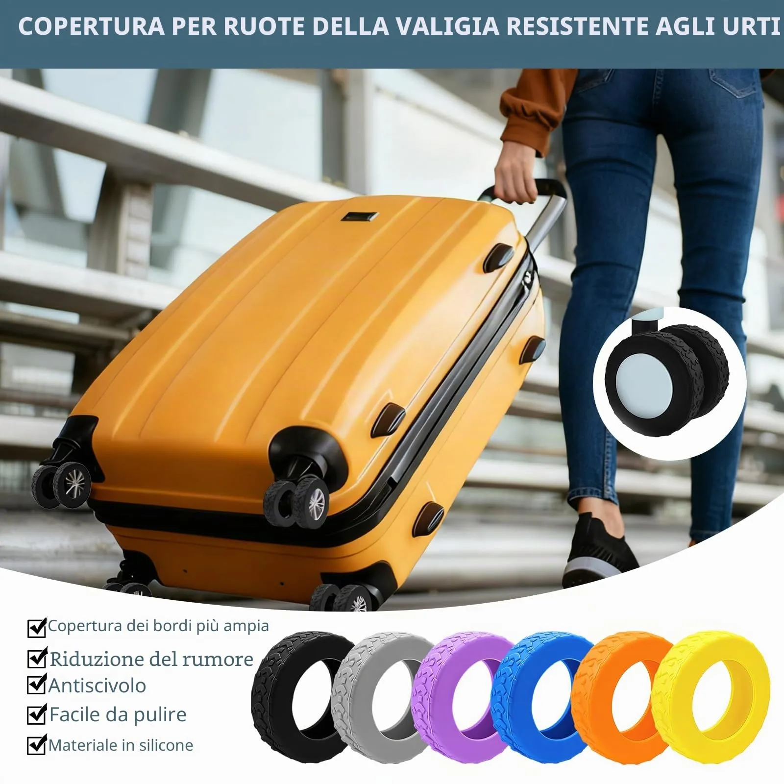 8 Copri Ruote Valigia in Silicone Grigio - immagine 5