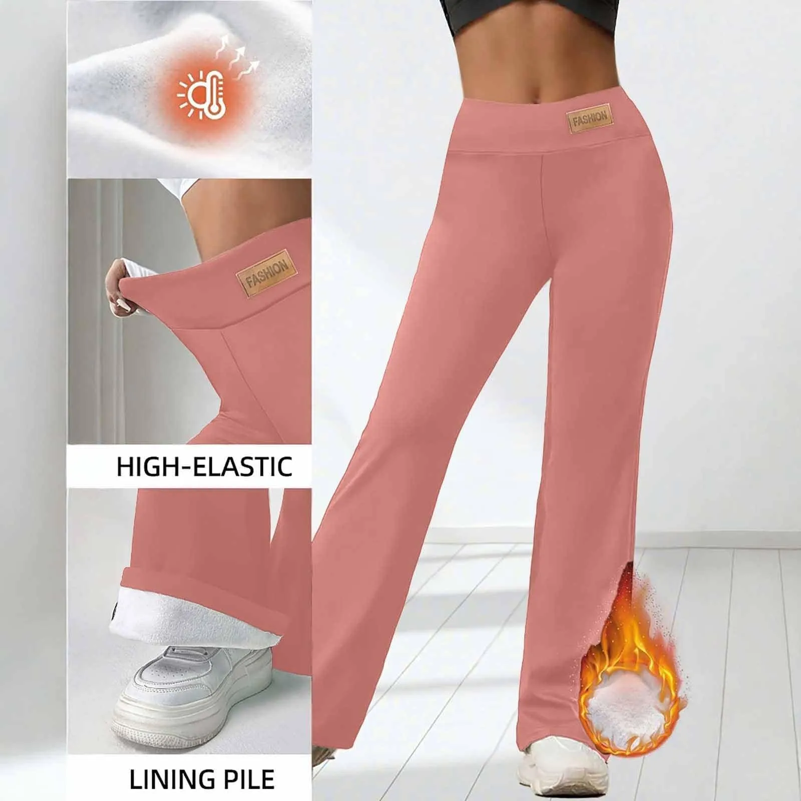 Gefomuofe Pantaloni a zampa da donna, in pile 70, termici, da yoga, caldi, elastici, per il tempo libero, spessi, in tinta unita, pantaloni da jogging comodi, Colore: rosa., XXL - immagine 7