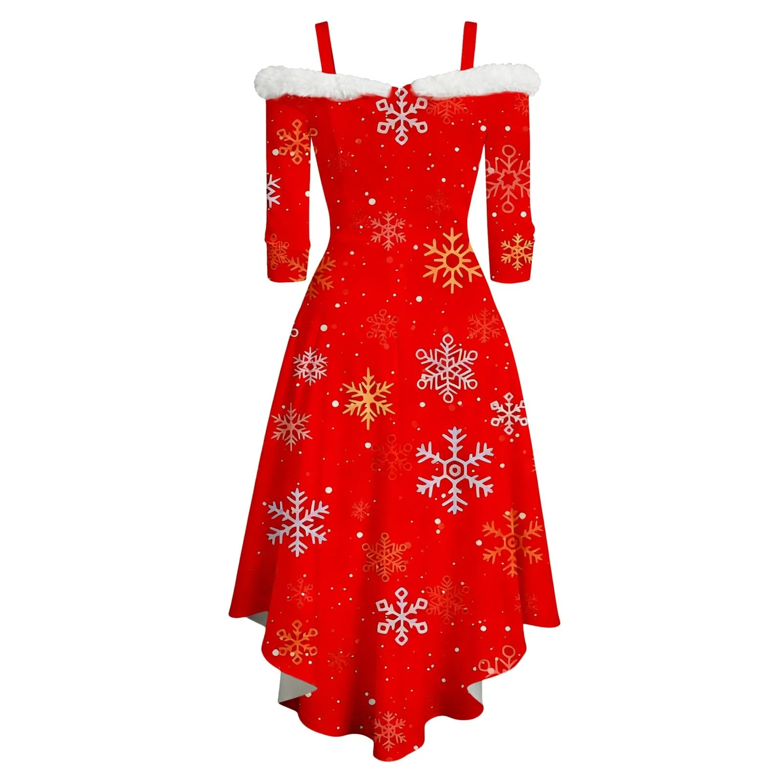 Generisch Abito natalizio da donna, elegante, a maniche lunghe, con scollo a V, in velluto, senza spalline, sexy, da festa, da ballo, da sera, Colore: rosso, L - immagine 5