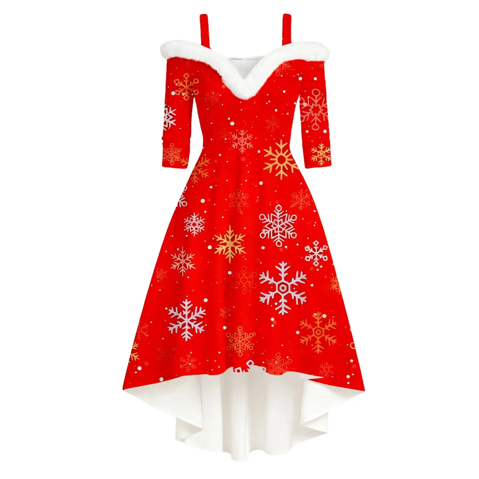 Generisch Abito natalizio da donna, elegante, a maniche lunghe, con scollo a V, in velluto, senza spalline, sexy, da festa, da ballo, da sera, Colore: rosso, 3XL - immagine 4