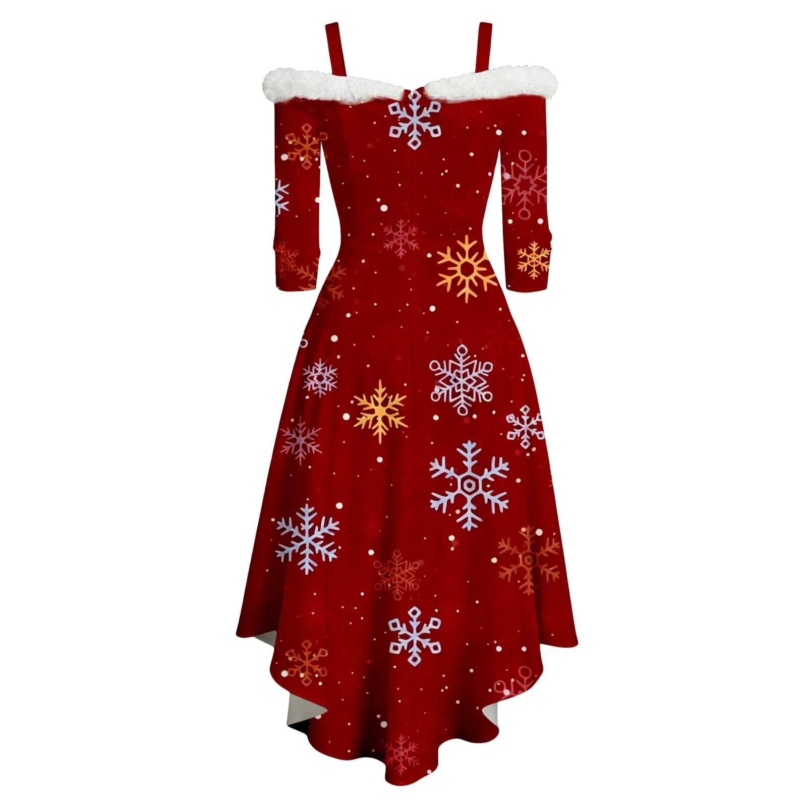 Generisch Abito natalizio da donna, elegante, a maniche lunghe, con scollo a V, in velluto, senza spalline, sexy, da festa, da ballo, da sera, vino, XXL - immagine 5