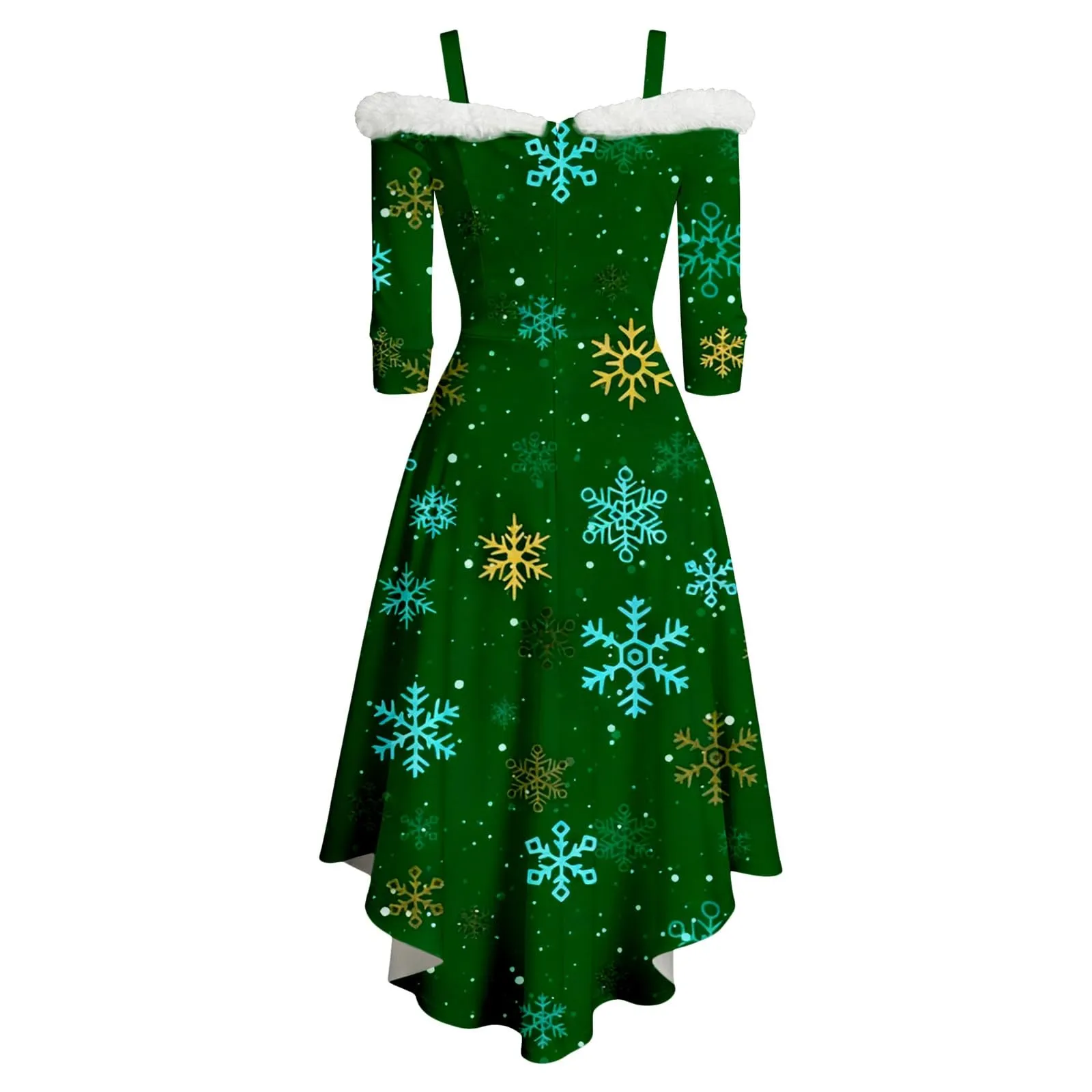 Generisch Abito natalizio da donna, elegante, a maniche lunghe, con scollo a V, in velluto, senza spalline, sexy, da festa, da ballo, da sera, Verde scuro, 3XL - immagine 5