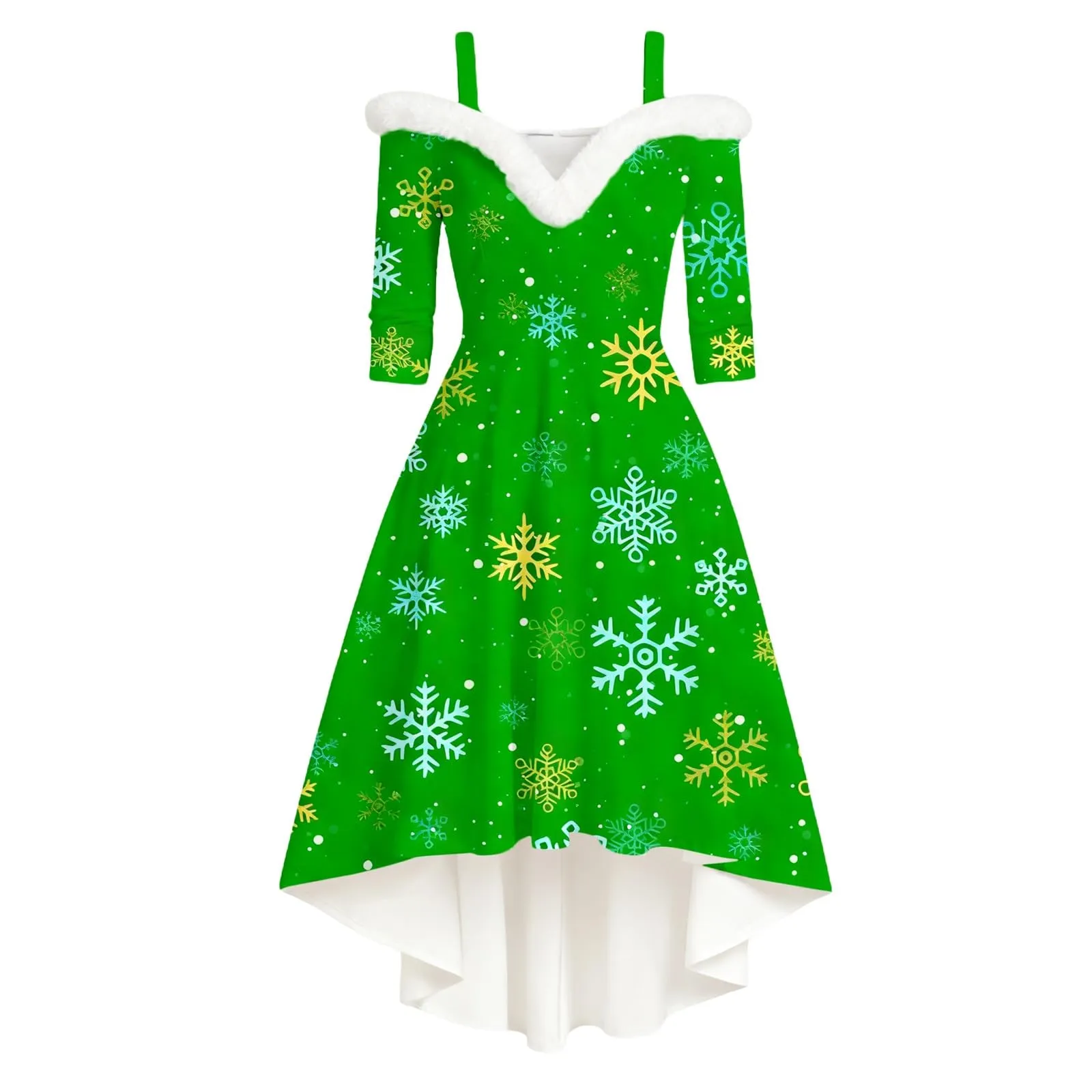 Generisch Abito natalizio da donna, elegante, a maniche lunghe, con scollo a V, in velluto, senza spalline, sexy, da festa, da ballo, da sera, verde, 3XL - immagine 5