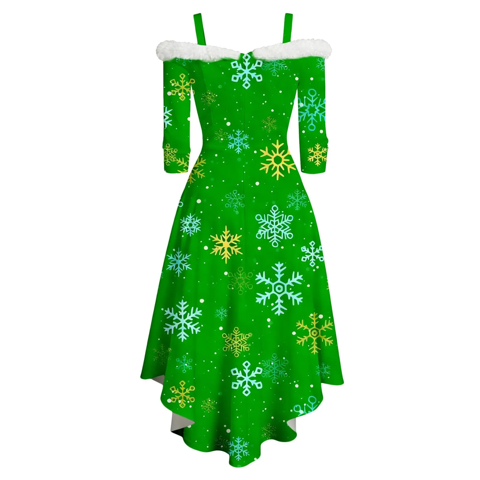 Generisch Abito natalizio da donna, elegante, a maniche lunghe, con scollo a V, in velluto, senza spalline, sexy, da festa, da ballo, da sera, verde, XL - immagine 4