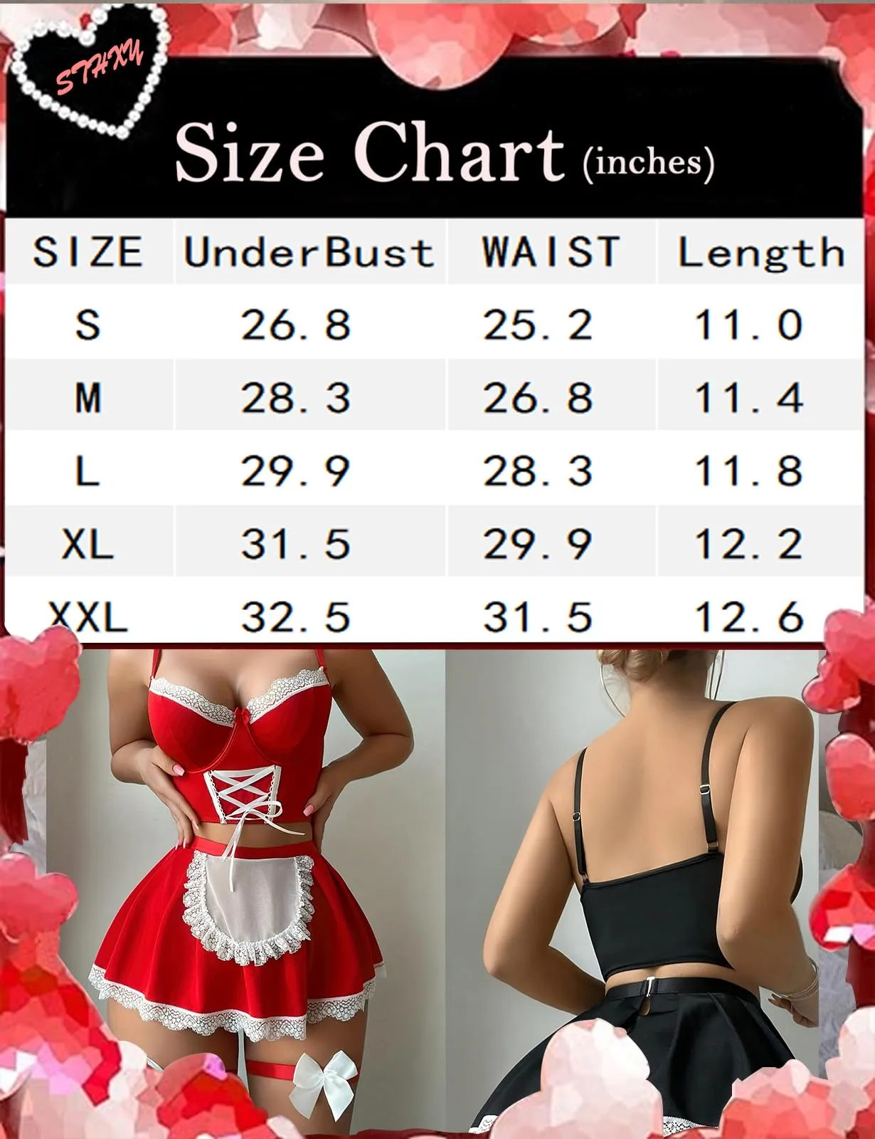 Sthxyfaith Costume da cameriera sexy da donna, lingerie per cosplay, set di lingerie in pizzo, costume sexy, nero, taglia L - immagine 6