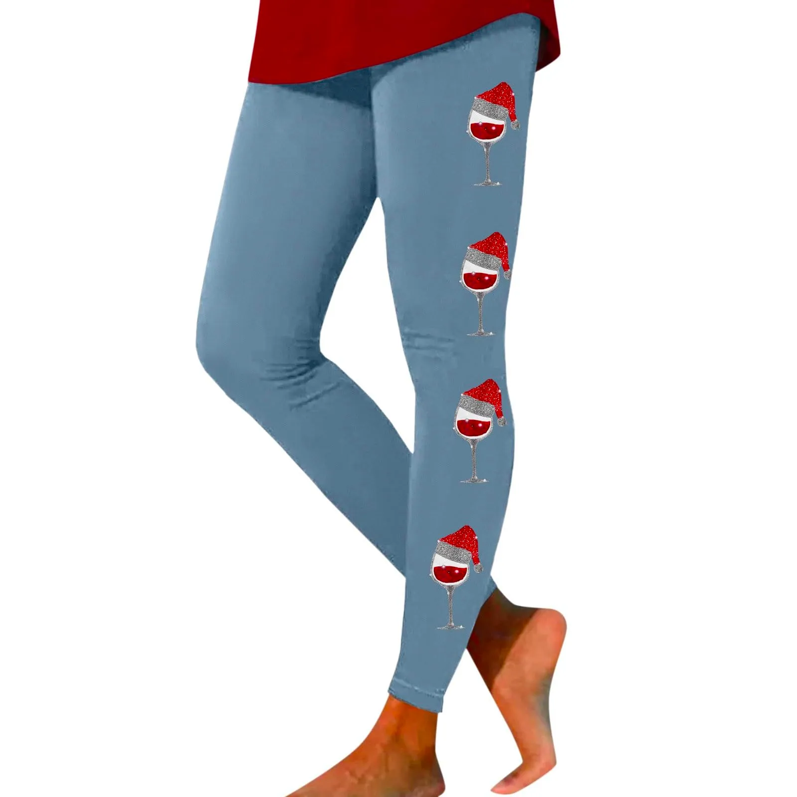 Foweknow Leggings natalizi da donna, leggings invernali, leggings elastici, per donna, con motivi natalizi, per il tempo libero, leggings lunghi rossi, collant natalizi, Blu, M - immagine 1