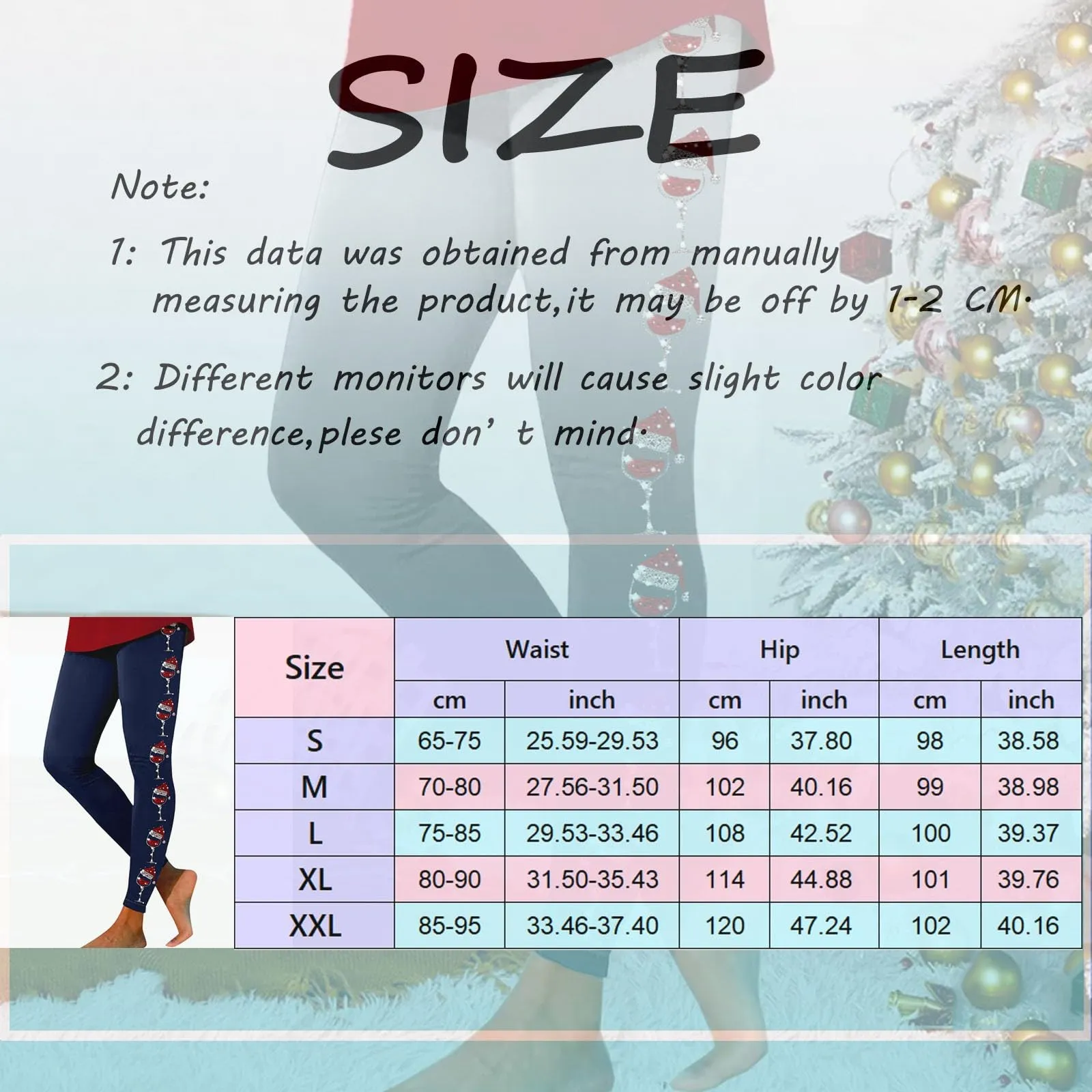 Foweknow Leggings natalizi da donna, leggings invernali, leggings elastici, per donna, con motivi natalizi, per il tempo libero, leggings lunghi rossi, collant natalizi, Blu, XL - immagine 3