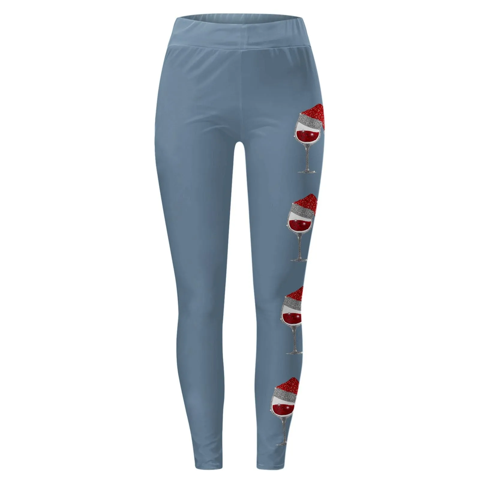 Foweknow Leggings natalizi da donna, leggings invernali, leggings elastici, per donna, con motivi natalizi, per il tempo libero, leggings lunghi rossi, collant natalizi, Blu, XL - immagine 4