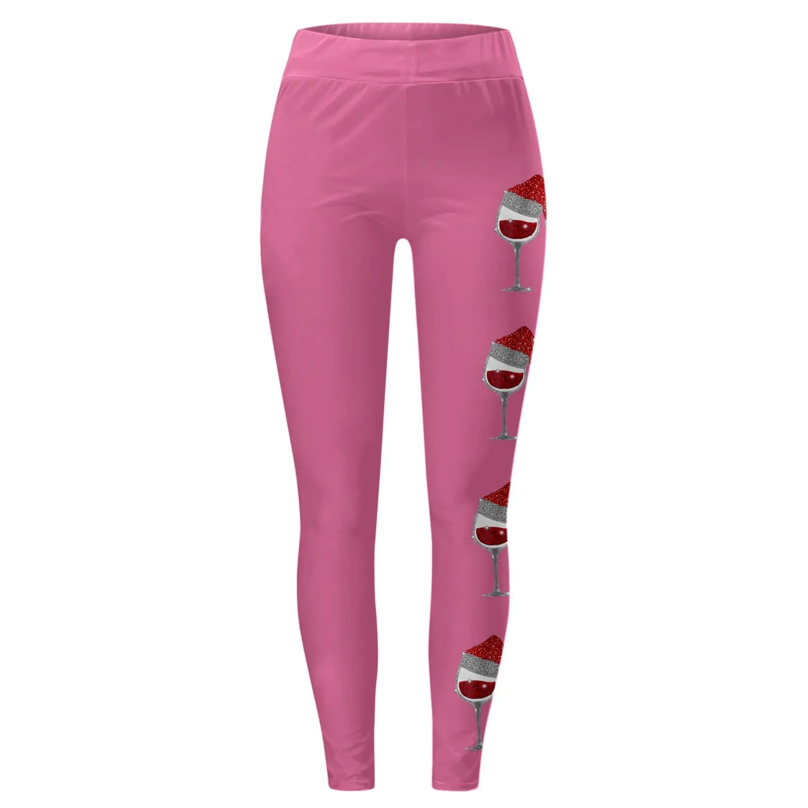 Foweknow Leggings natalizi da donna, leggings invernali, leggings elastici, per donna, con motivi natalizi, per il tempo libero, leggings lunghi rossi, collant natalizi, Colore: rosa., M - immagine 4