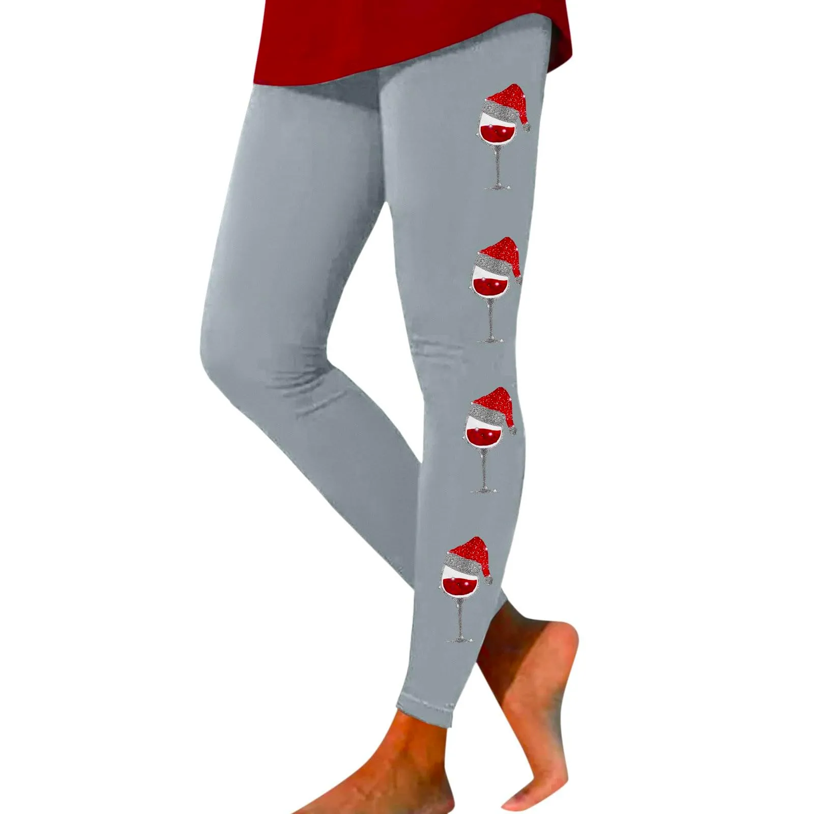 Foweknow Leggings natalizi da donna, leggings invernali, leggings elastici, per donna, con motivi natalizi, per il tempo libero, leggings lunghi rossi, collant natalizi, grigio., XL - immagine 1