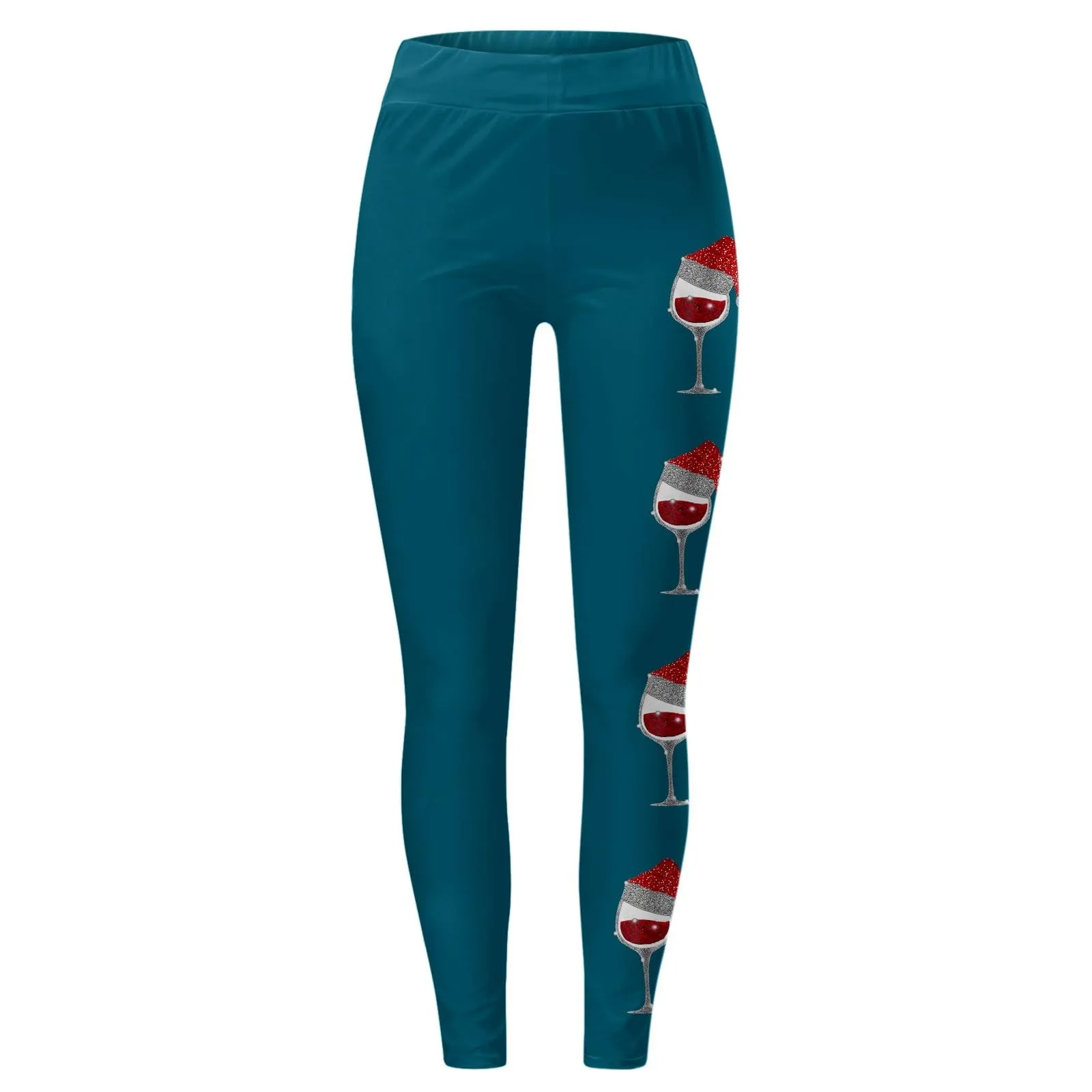 Foweknow Leggings natalizi da donna, leggings invernali, leggings elastici, per donna, con motivi natalizi, per il tempo libero, leggings lunghi rossi, collant natalizi, azzurro, XXL - immagine 4