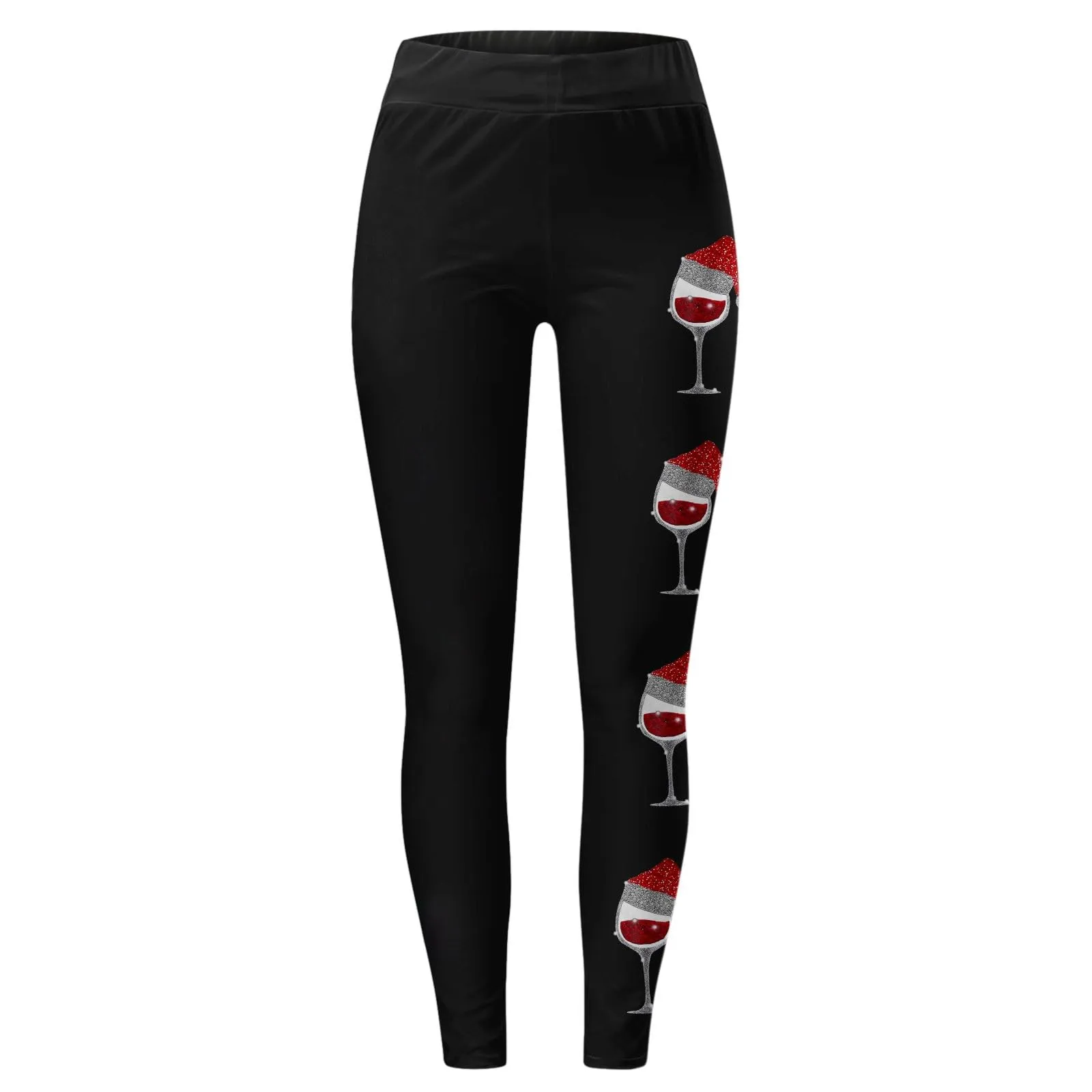 Foweknow Leggings natalizi da donna, leggings invernali, leggings elastici, per donna, con motivi natalizi, per il tempo libero, leggings lunghi rossi, collant natalizi, Nero , XL - immagine 4