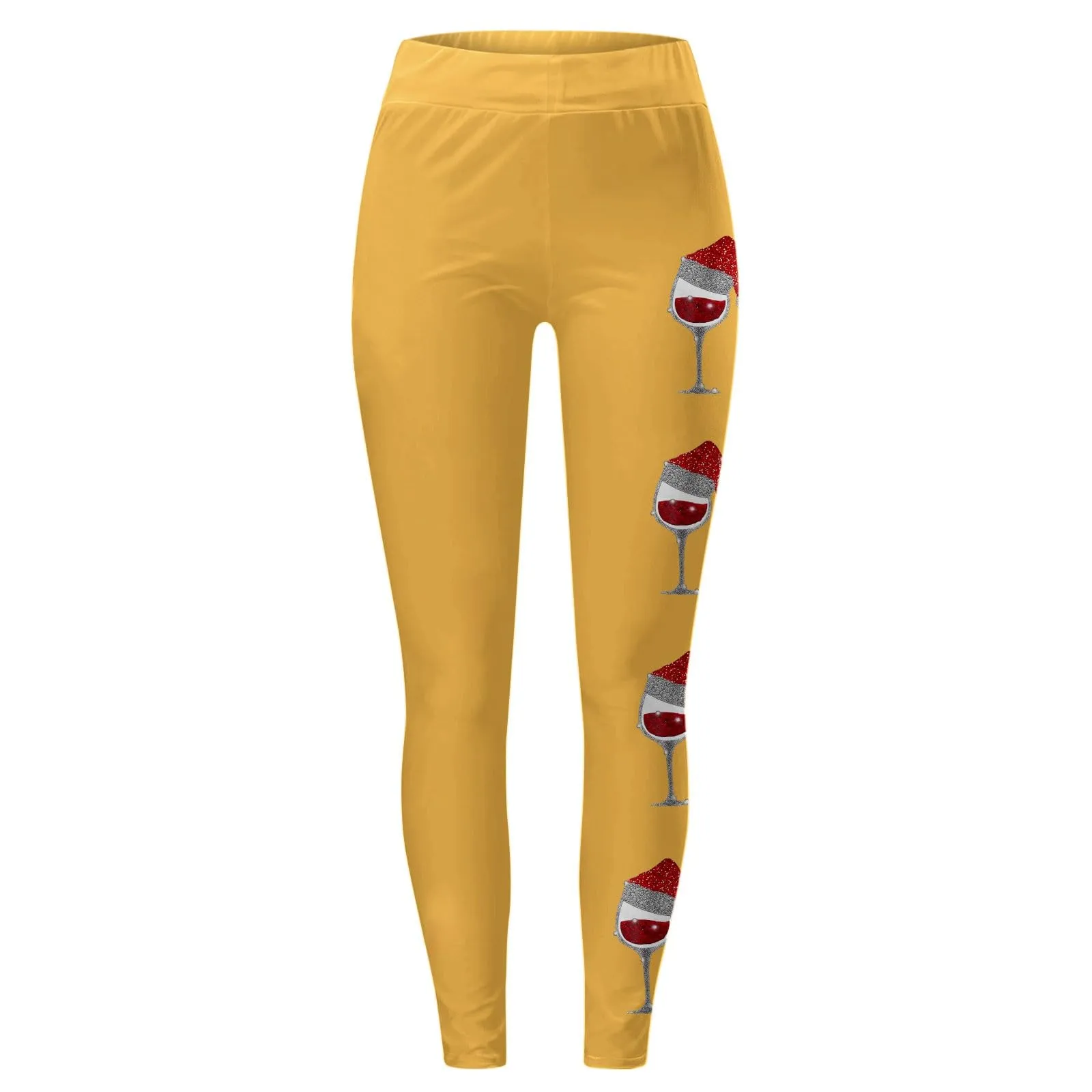 Foweknow Leggings natalizi da donna, leggings invernali, leggings elastici, per donna, con motivi natalizi, per il tempo libero, leggings lunghi rossi, collant natalizi, giallo., M - immagine 4