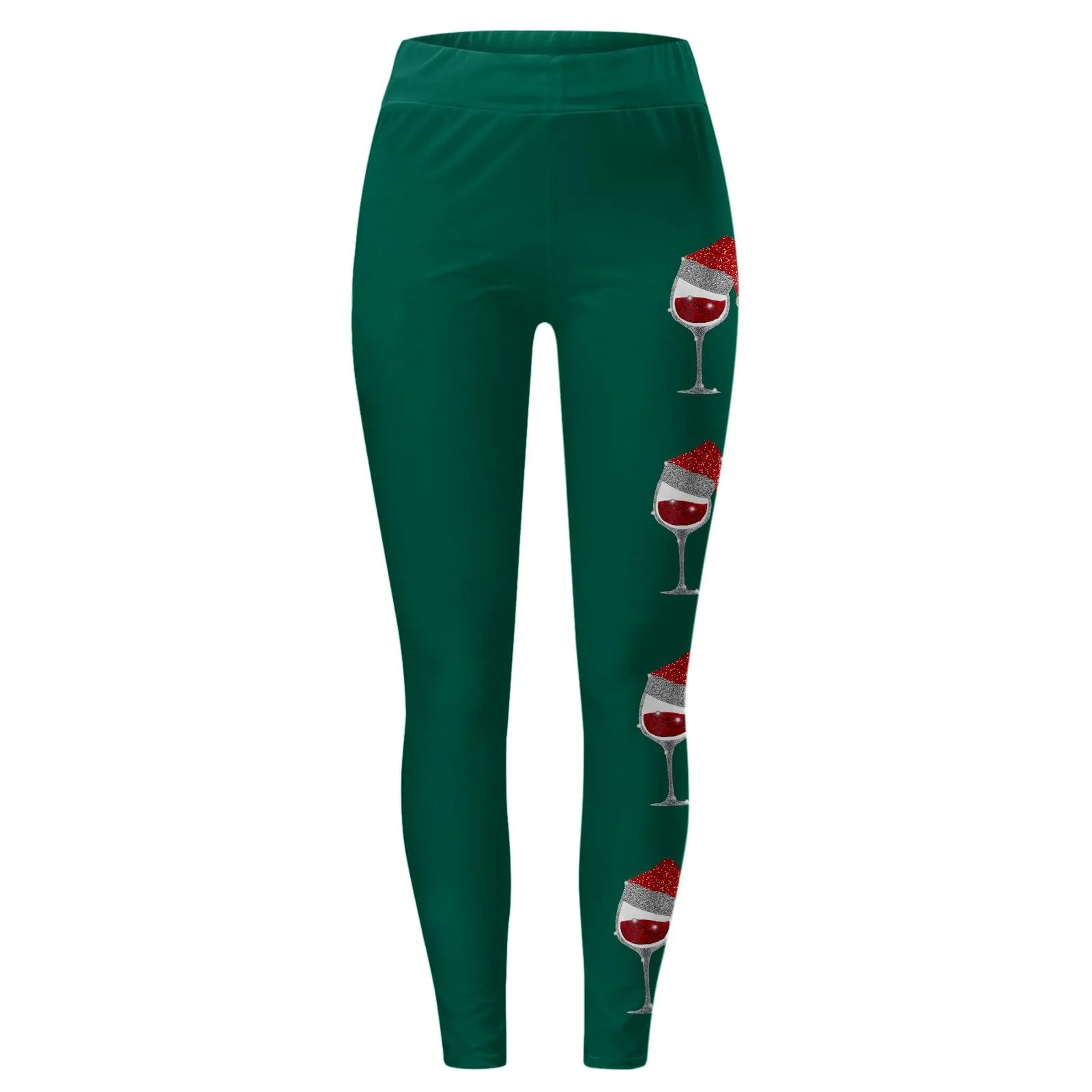 Foweknow Leggings natalizi da donna, leggings invernali, leggings elastici, per donna, con motivi natalizi, per il tempo libero, leggings lunghi rossi, collant natalizi, verde, XL - immagine 4