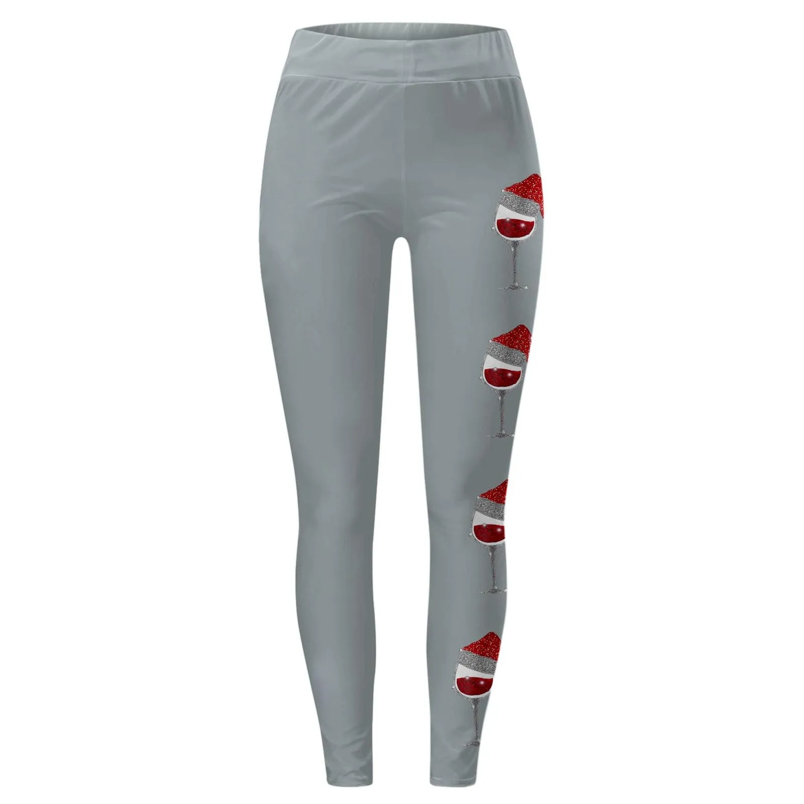Foweknow Leggings natalizi da donna, leggings invernali, leggings elastici, per donna, con motivi natalizi, per il tempo libero, leggings lunghi rossi, collant natalizi, grigio., L - immagine 4