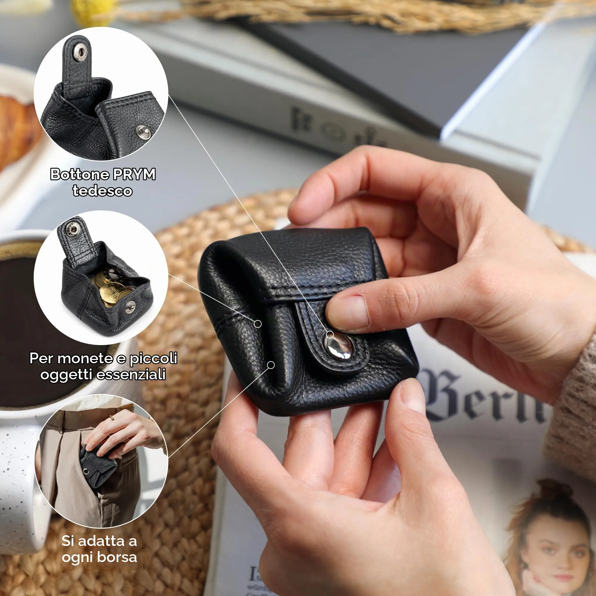 Berliner Bags Portamonete Lena Mini con Chiusura a Bottone in Vera Pelle - immagine 4