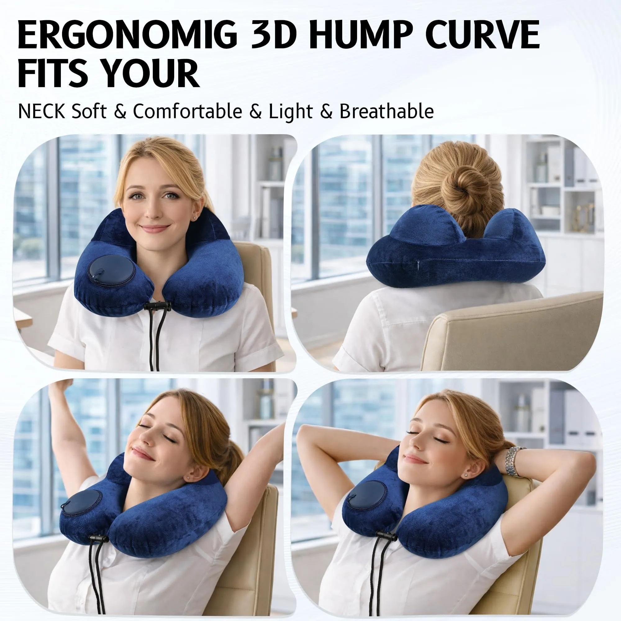 KUOGAS Cuscino da Viaggio Gonfiabile, Cuscino Aereo, Cuscino da Viaggio Regolabile e Portatile, Supporto Ergonomico Cuscino Cervicale, Viaggio Accessori utili con Maschera - immagine 3