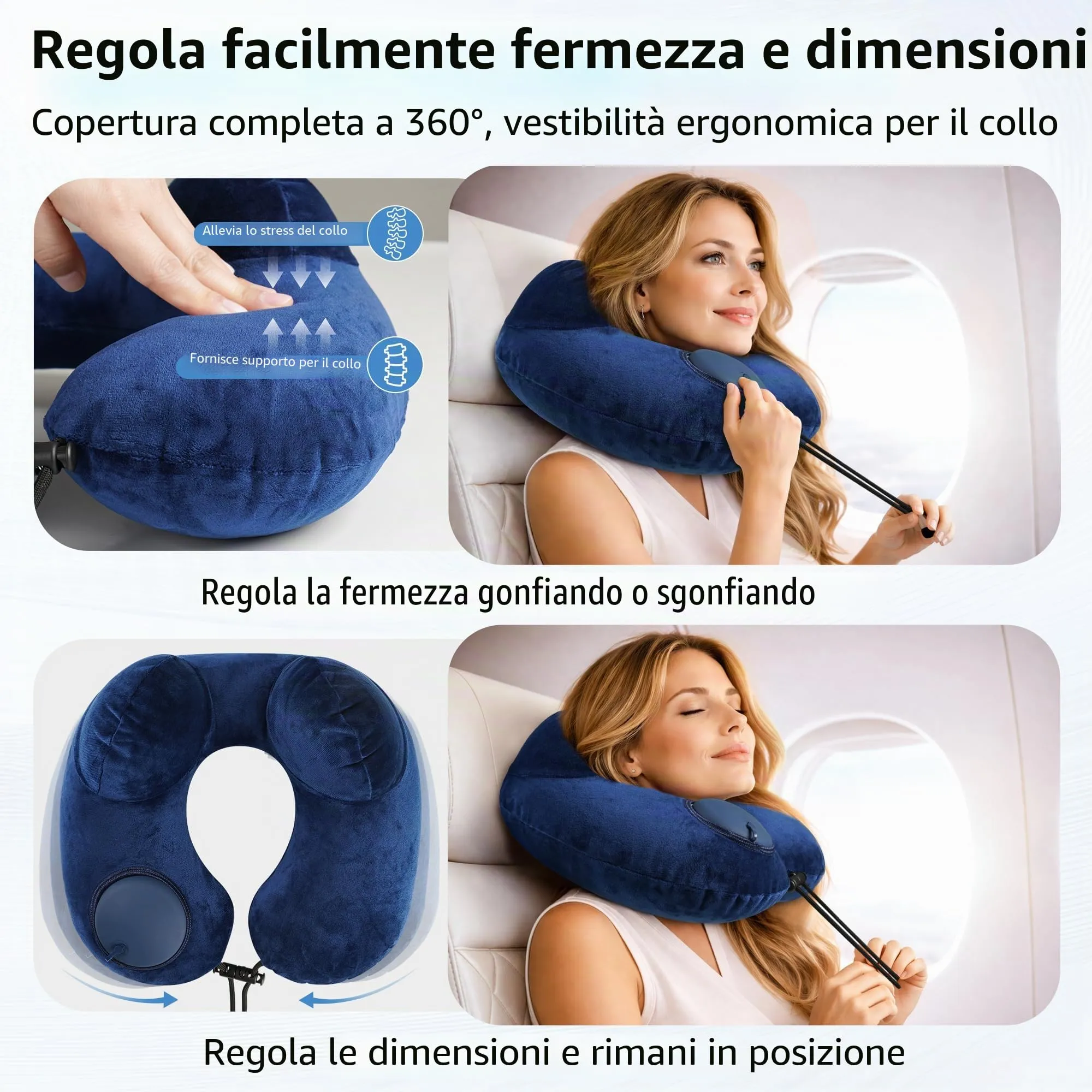 KUOGAS Cuscino da Viaggio Gonfiabile, Cuscino Aereo, Cuscino da Viaggio Regolabile e Portatile, Supporto Ergonomico Cuscino Cervicale, Viaggio Accessori utili con Maschera - immagine 4